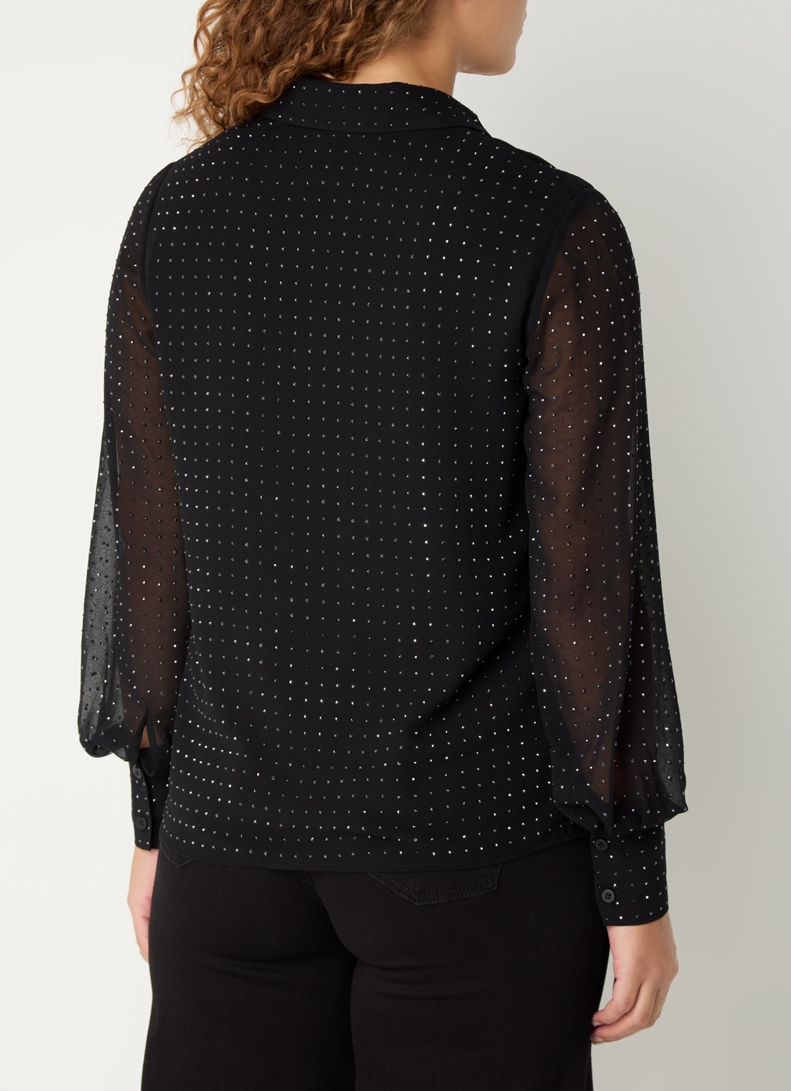 Whistles Semi-transparante blouse met strass - achterkant 3 zwart