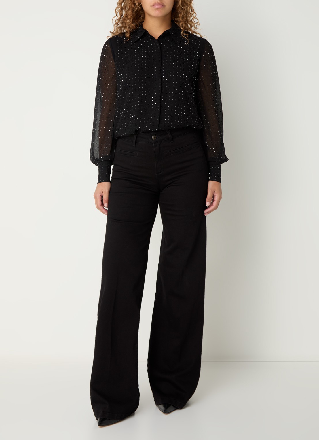 Whistles Semi-transparante blouse met strass - voorkant 2 zwart