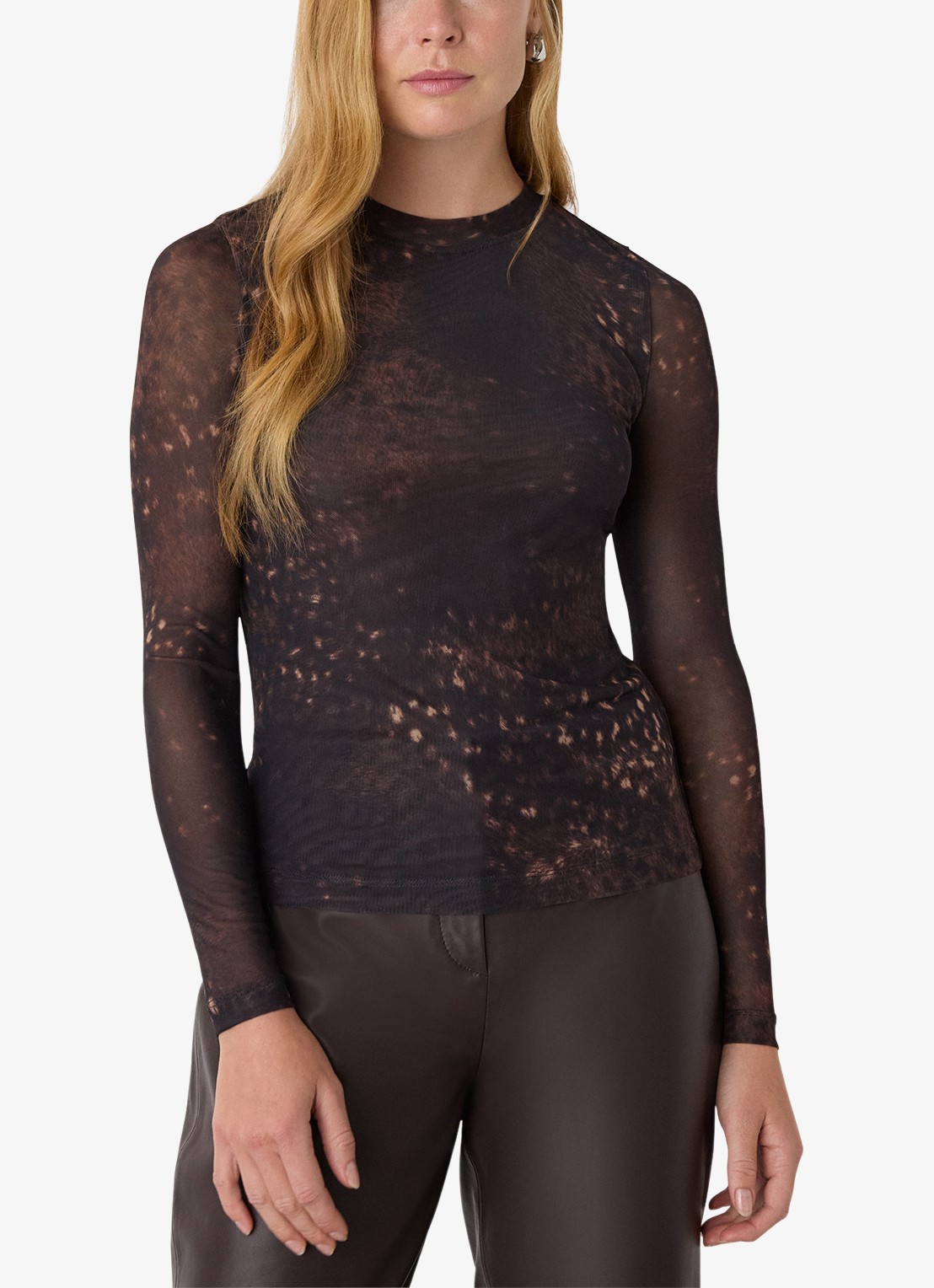 Whistles Semi-transparante top van mesh met print - detail 3 bruin