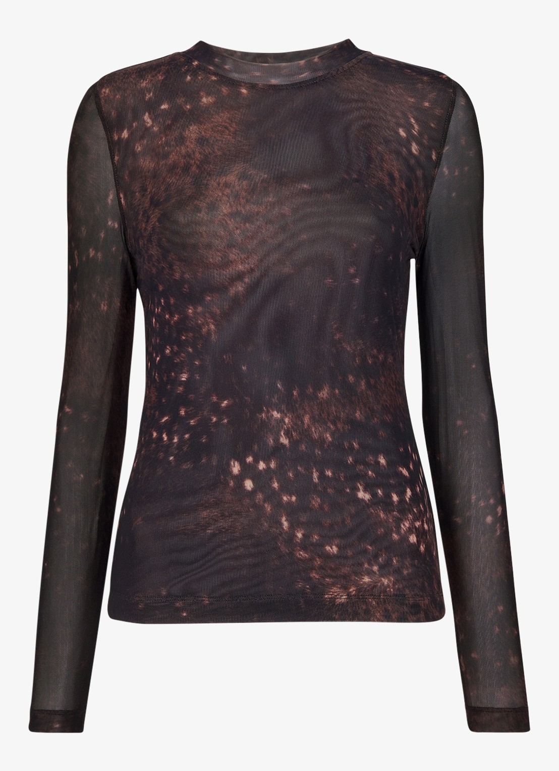 Whistles Semi-transparante top van mesh met print - voorkant bruin