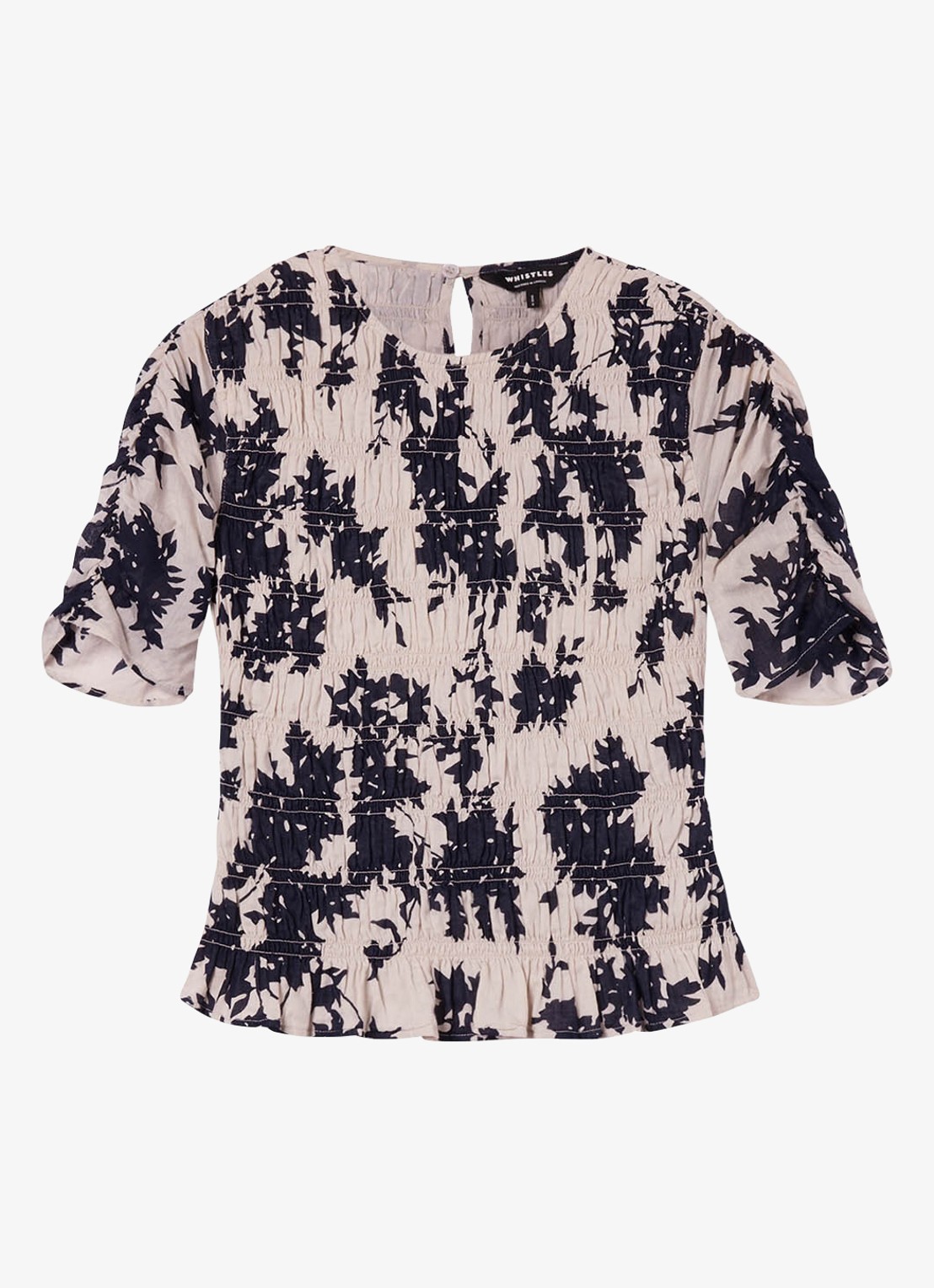 Whistles Shadow Floral blouse met bloemenprint en smockwerk - voorkant ivoor