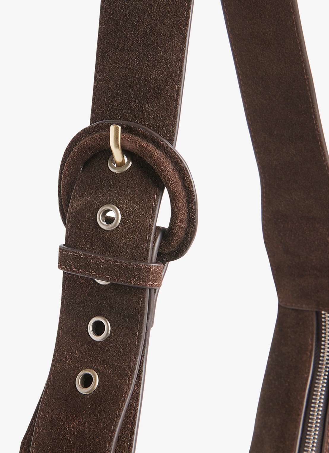 Whistles Sia crossbodytas van suède met verstelbare schouderriem  - detail 2 donkerbruin