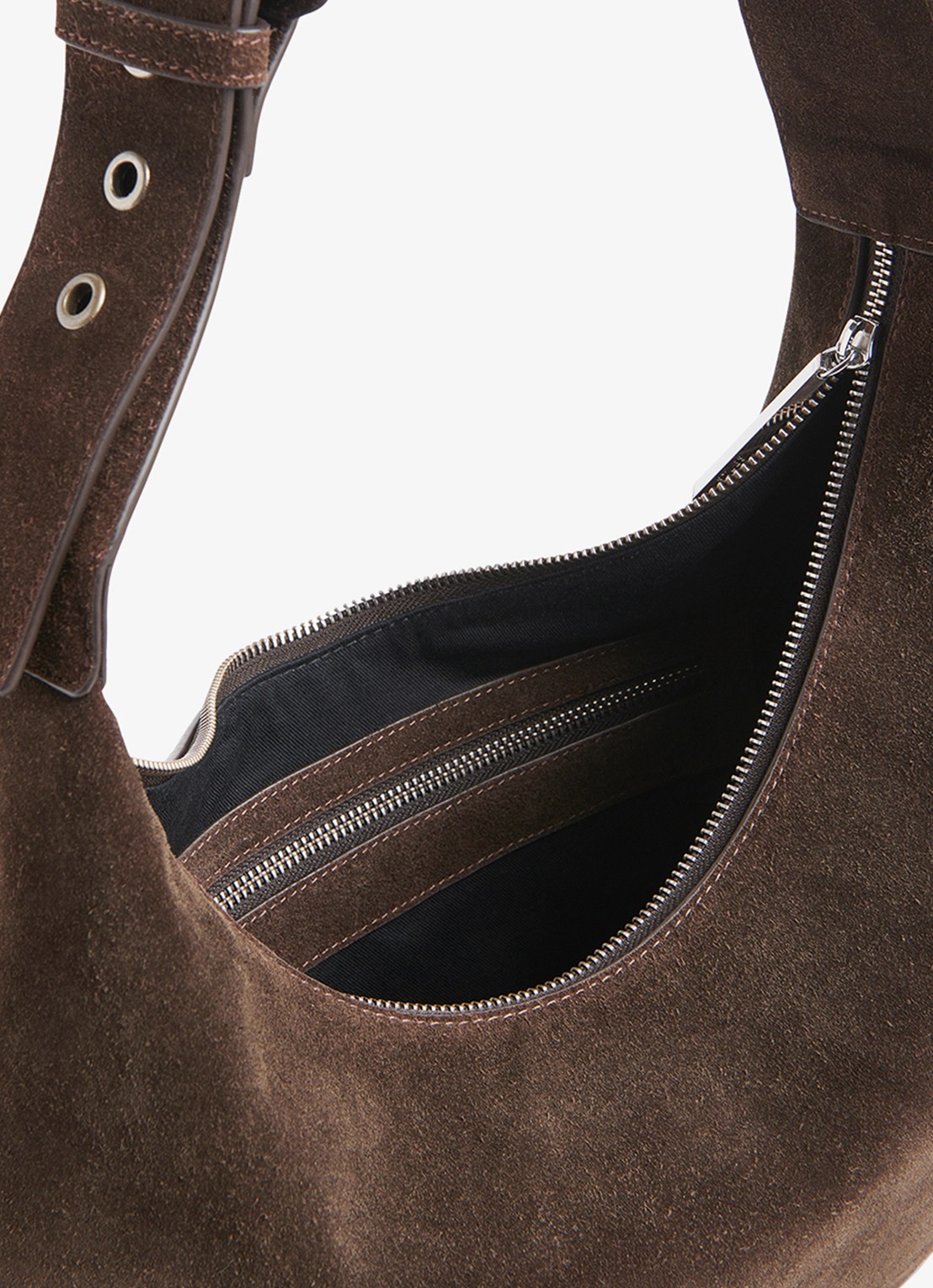 Whistles Sia crossbodytas van suède met verstelbare schouderriem  - detail 3 donkerbruin