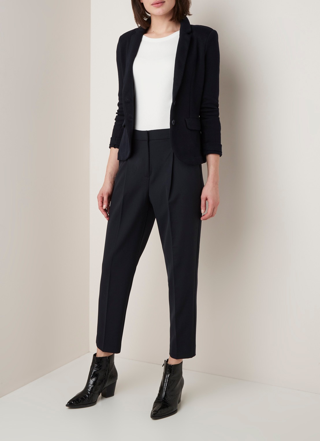 Whistles Slim fit blazer van jersey met ingeweven structuur - voorkant 4 donkerblauw