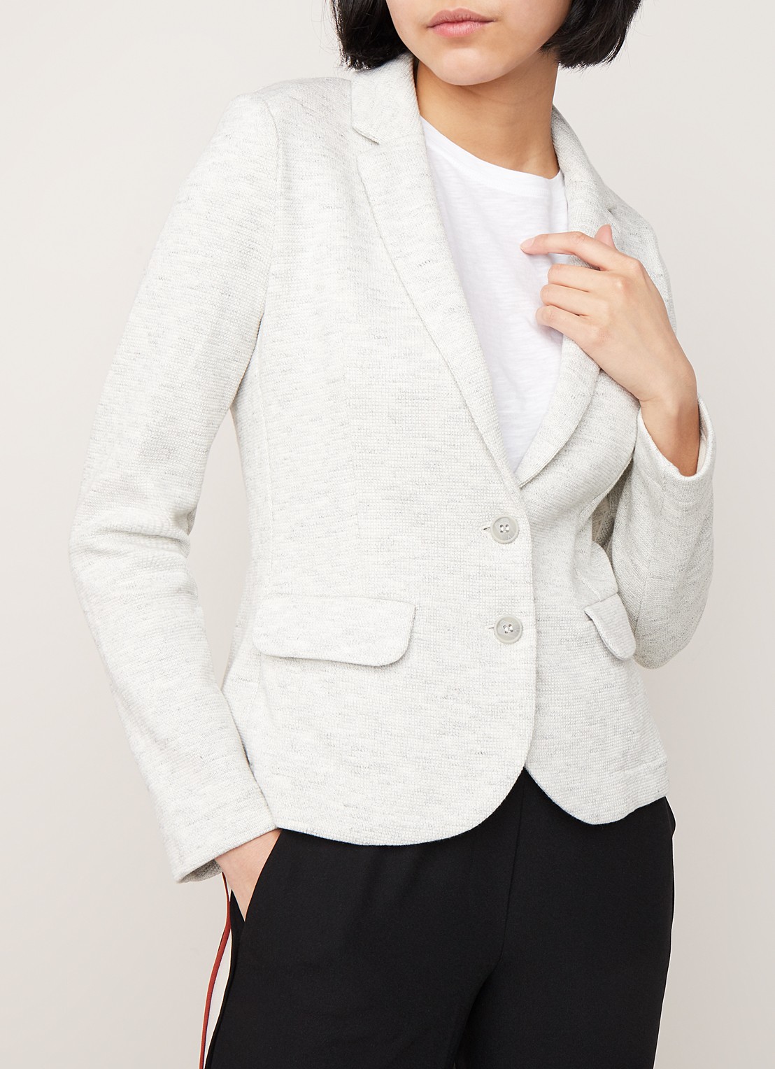 Whistles Slim fitted blazer van katoen met gemêleerd dessin - detail 4 lichtgrijs