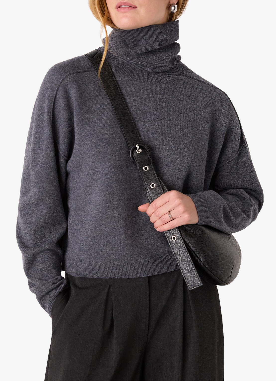 Whistles Small Sia crossbodytas van leer - voorkant 2 zwart