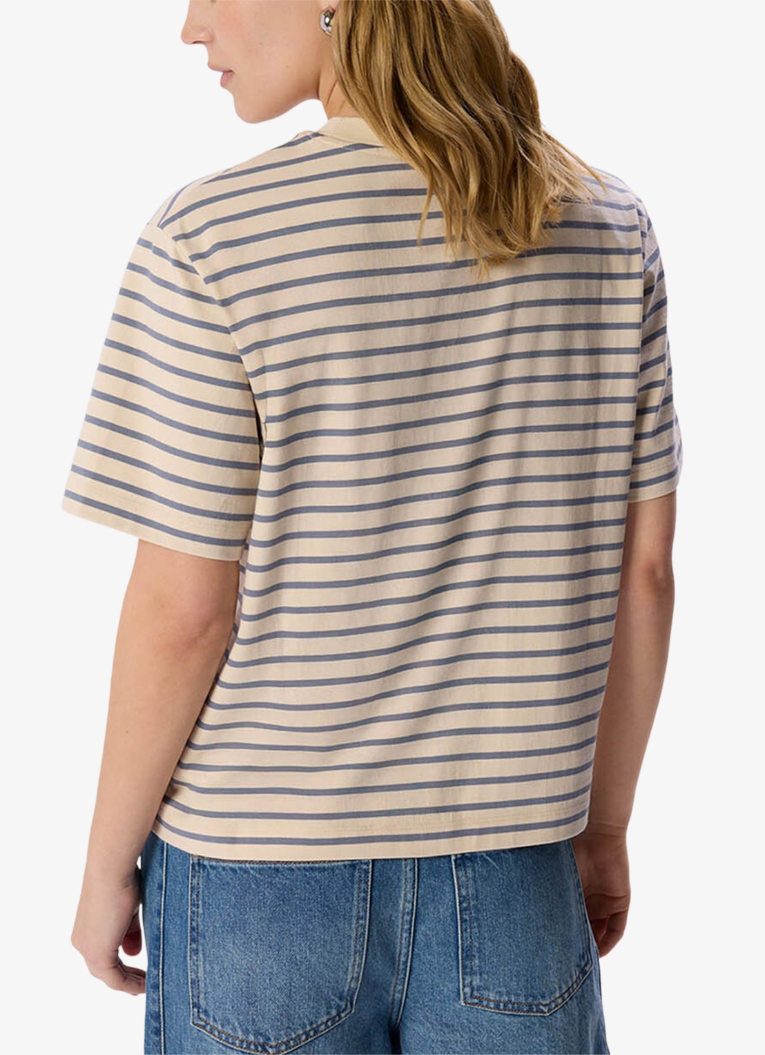 Whistles T-shirt met streepprint met ronde hals  - achterkant 6 staalblauw