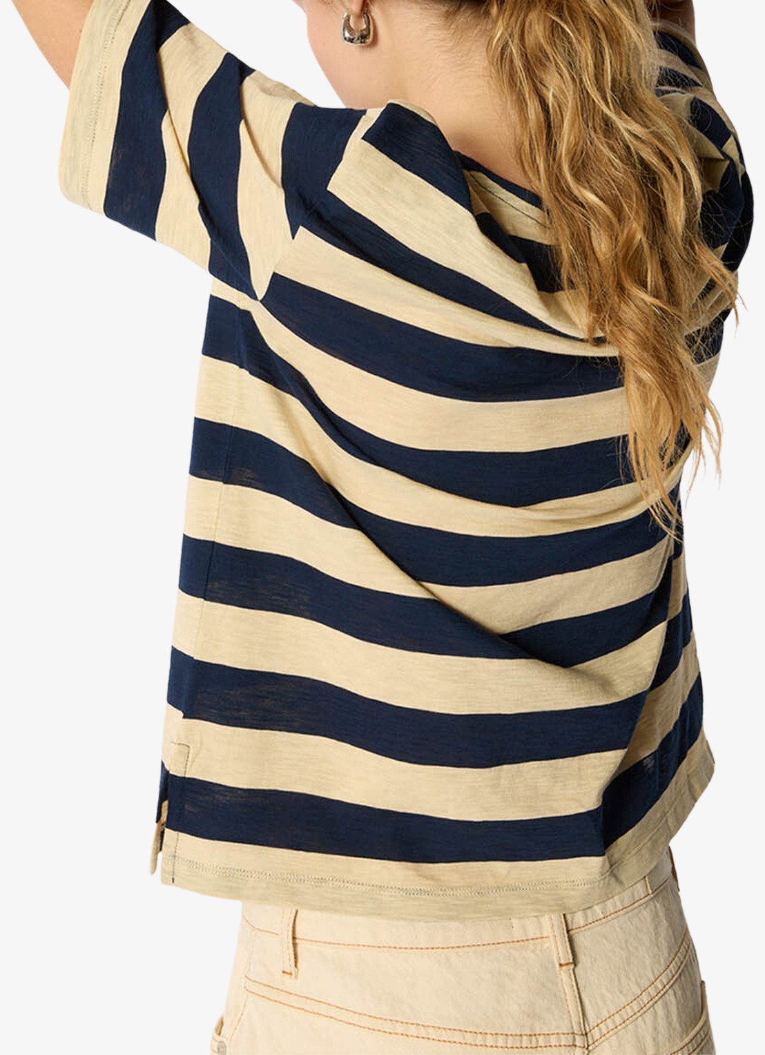 Whistles T-shirt met streepprint - achterkant donkerblauw