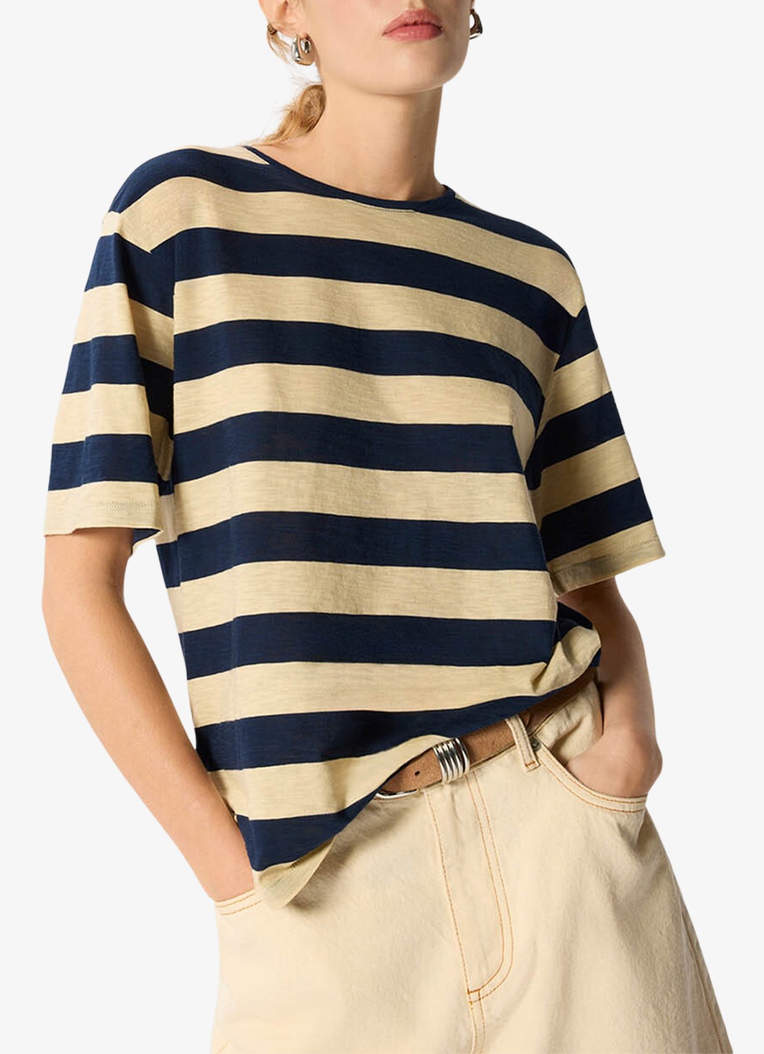 Whistles T-shirt met streepprint - detail 4 donkerblauw