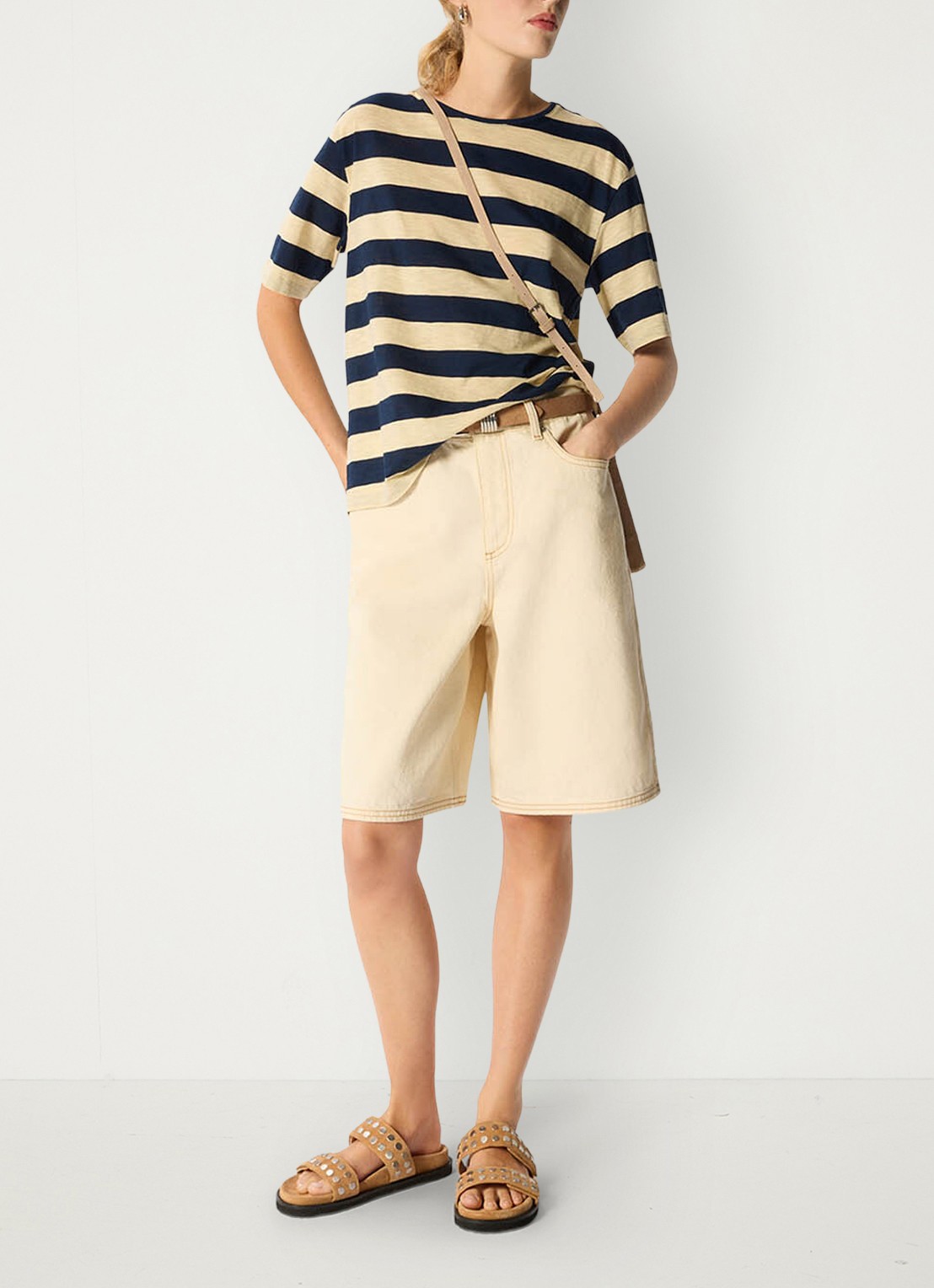 Whistles T-shirt met streepprint - voorkant 3 donkerblauw
