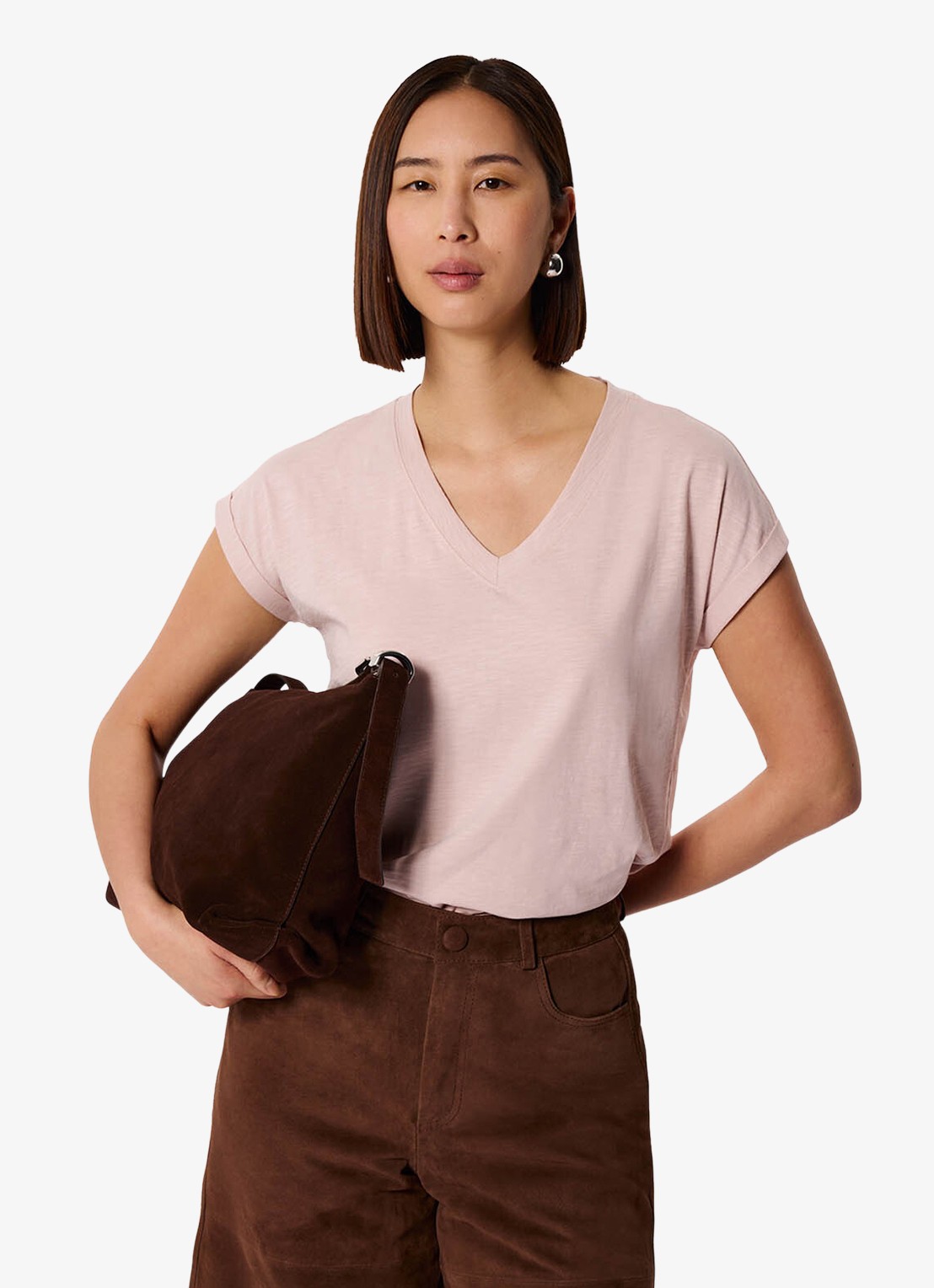 Whistles T-shirt met V-hals - detail 4 oudroze
