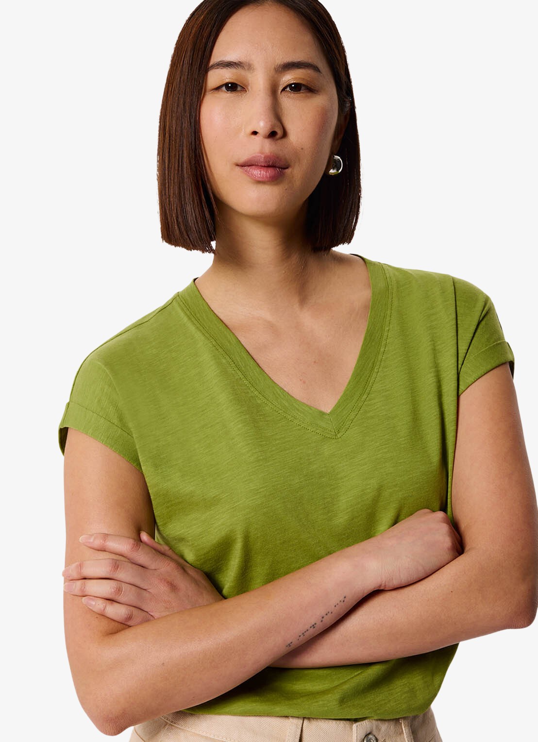 Whistles T-shirt met V-hals - detail 2 groen
