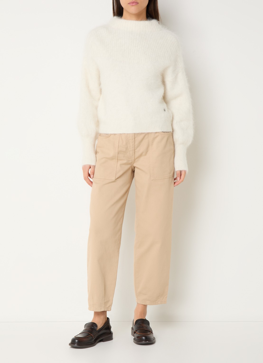Whistles Tessa high waist cropped straight fit chino met steekzakken - voorkant 5 beige