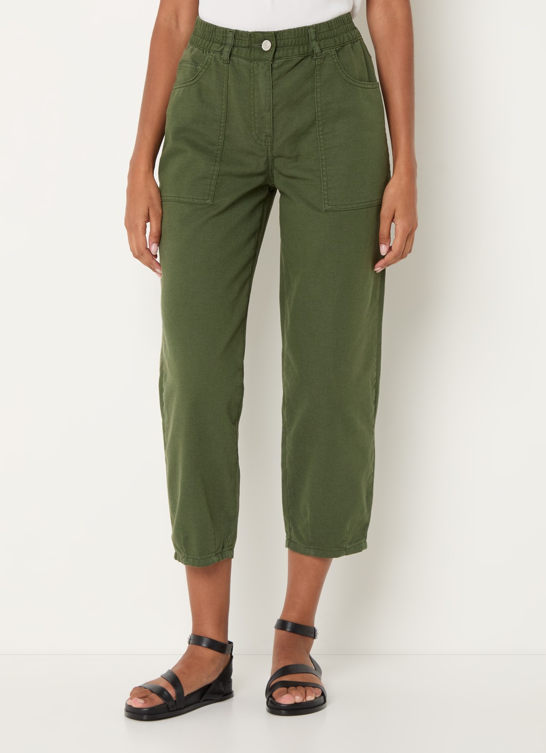 Whistles Tessa high waist cropped straight leg broek met gekleurde wassing - detail 4 legergroen