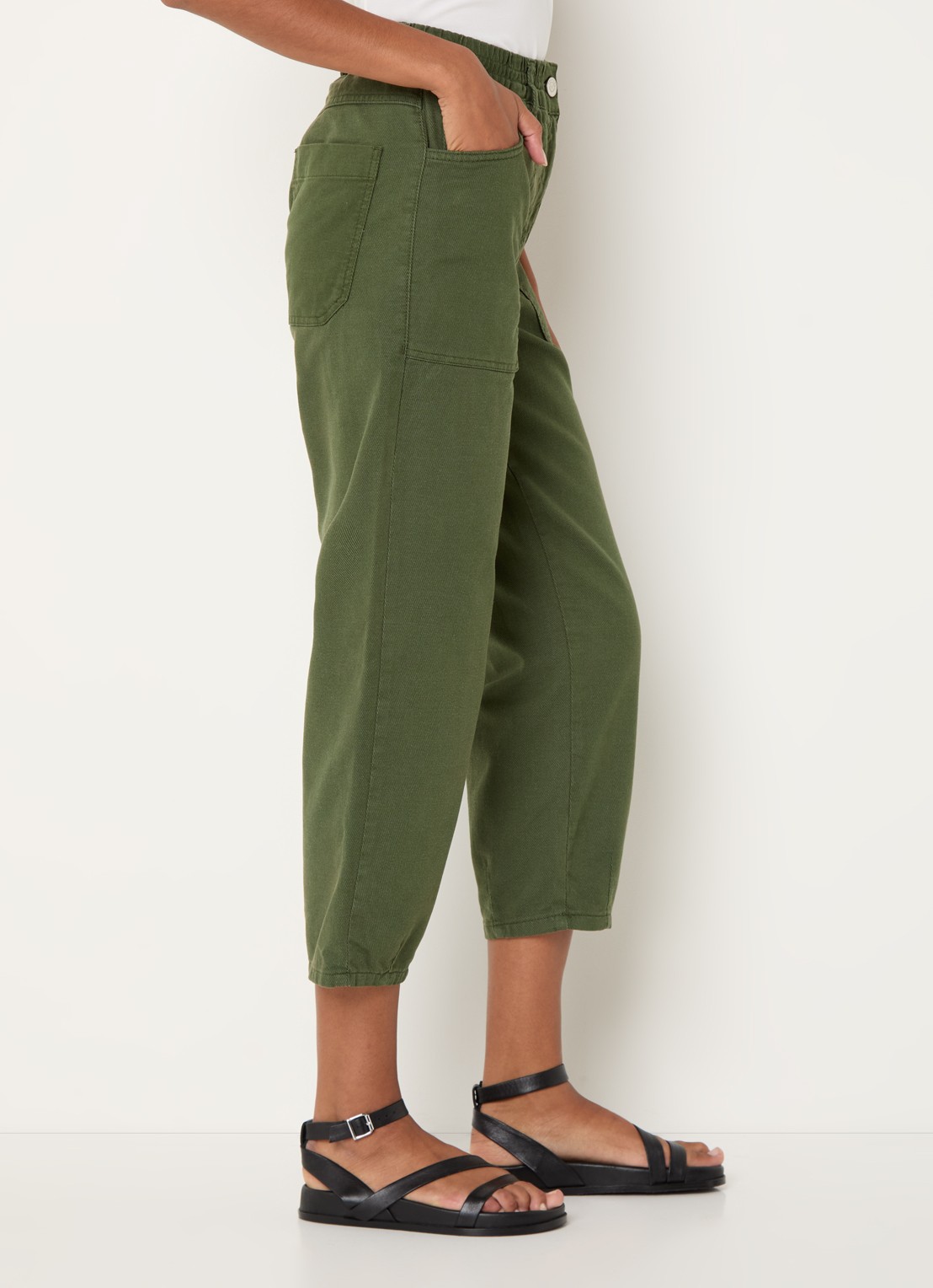 Whistles Tessa high waist cropped straight leg broek met gekleurde wassing - detail 5 legergroen
