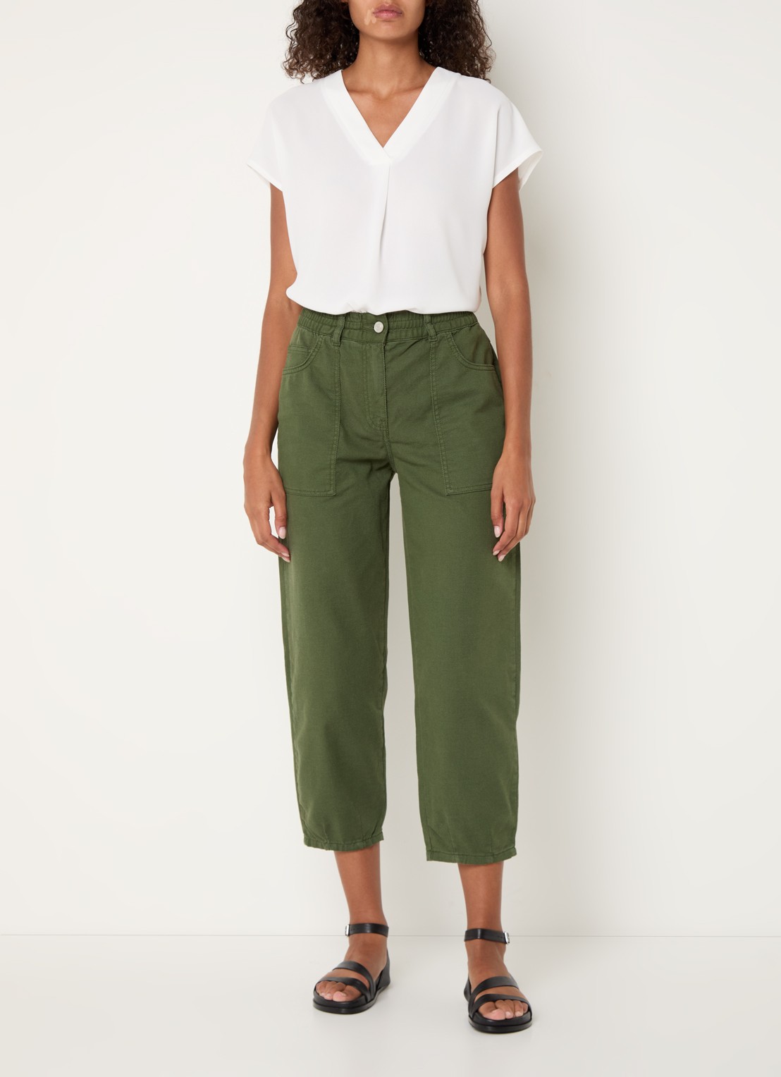 Whistles Tessa high waist cropped straight leg broek met gekleurde wassing - voorkant 3 legergroen