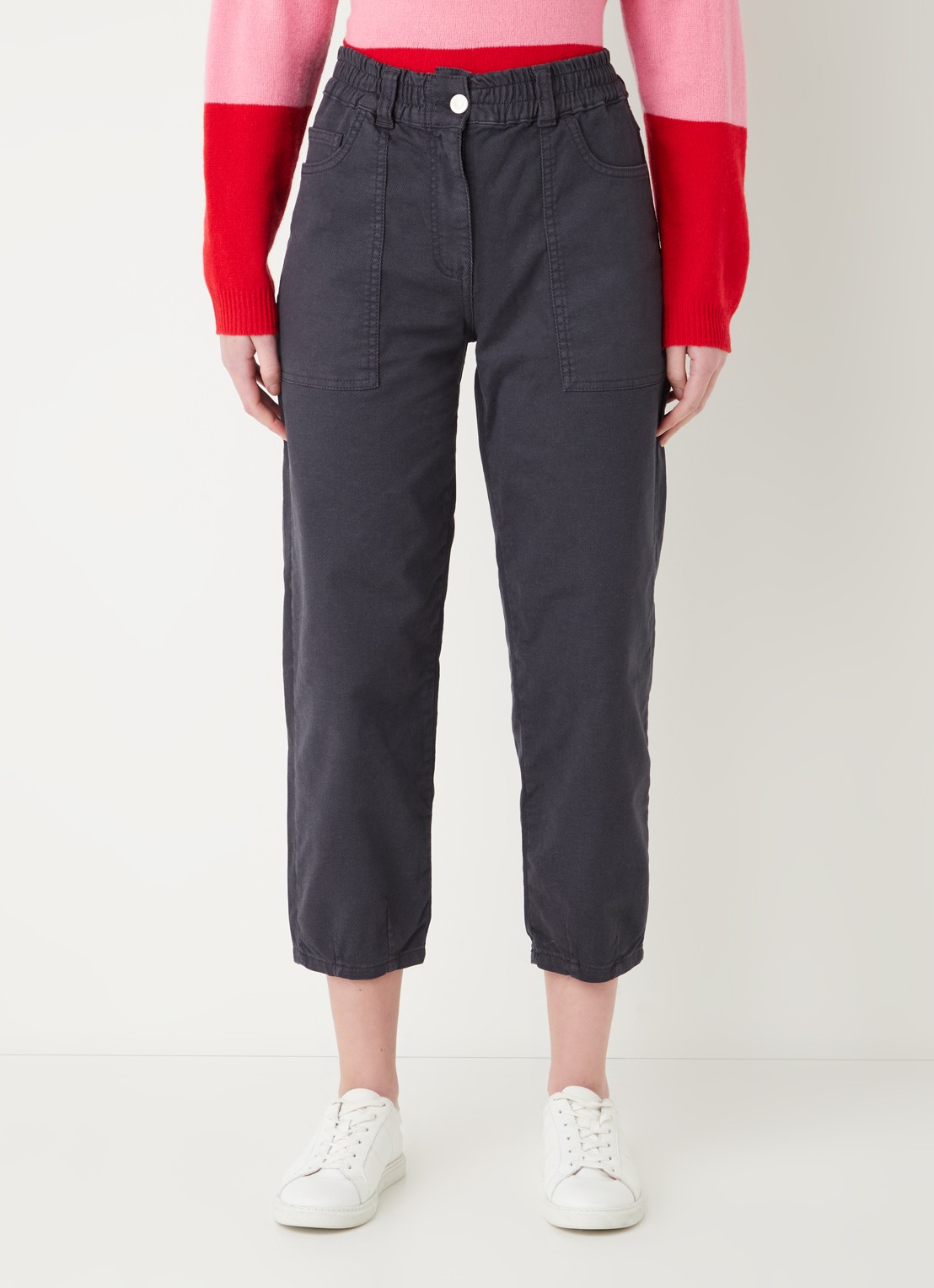 Whistles Tessa high waist straight leg cropped jeans met gekleurde wassing  - detail 3 antraciet