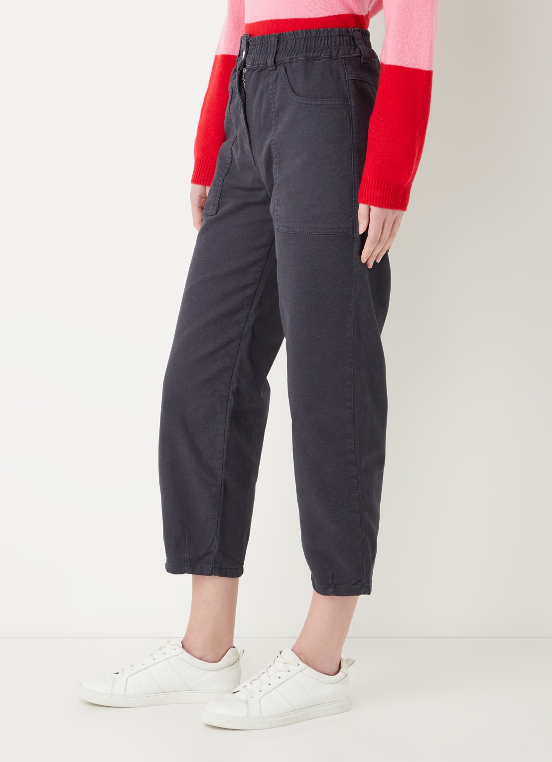 Whistles Tessa high waist straight leg cropped jeans met gekleurde wassing  - detail 4 antraciet