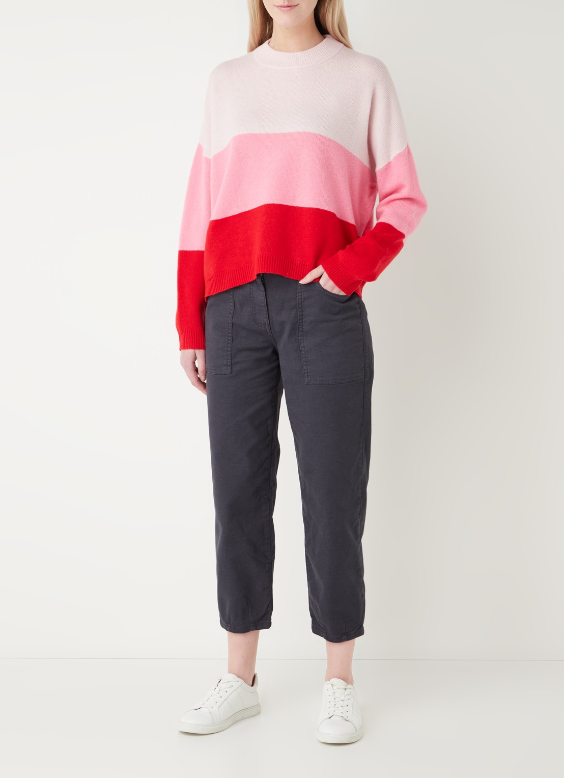 Whistles Tessa high waist straight leg cropped jeans met gekleurde wassing  - voorkant 2 antraciet