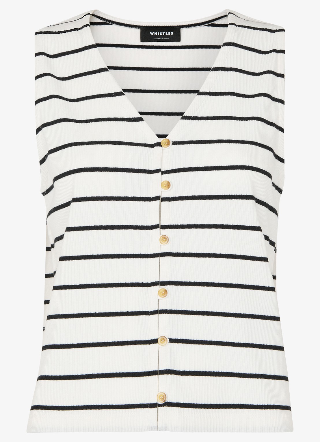 Whistles Top met streepprint en ribstructuur - voorkant 3 wit