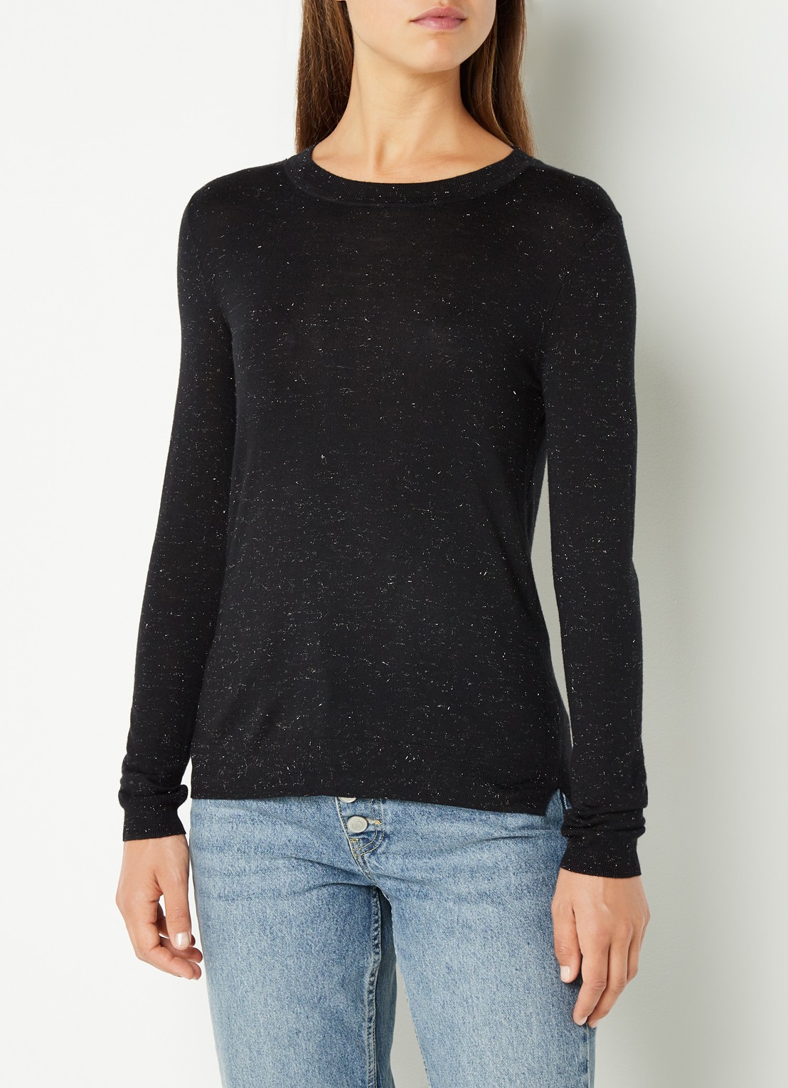 Whistles Top met structuur en ronde hals  - detail 2 zwart