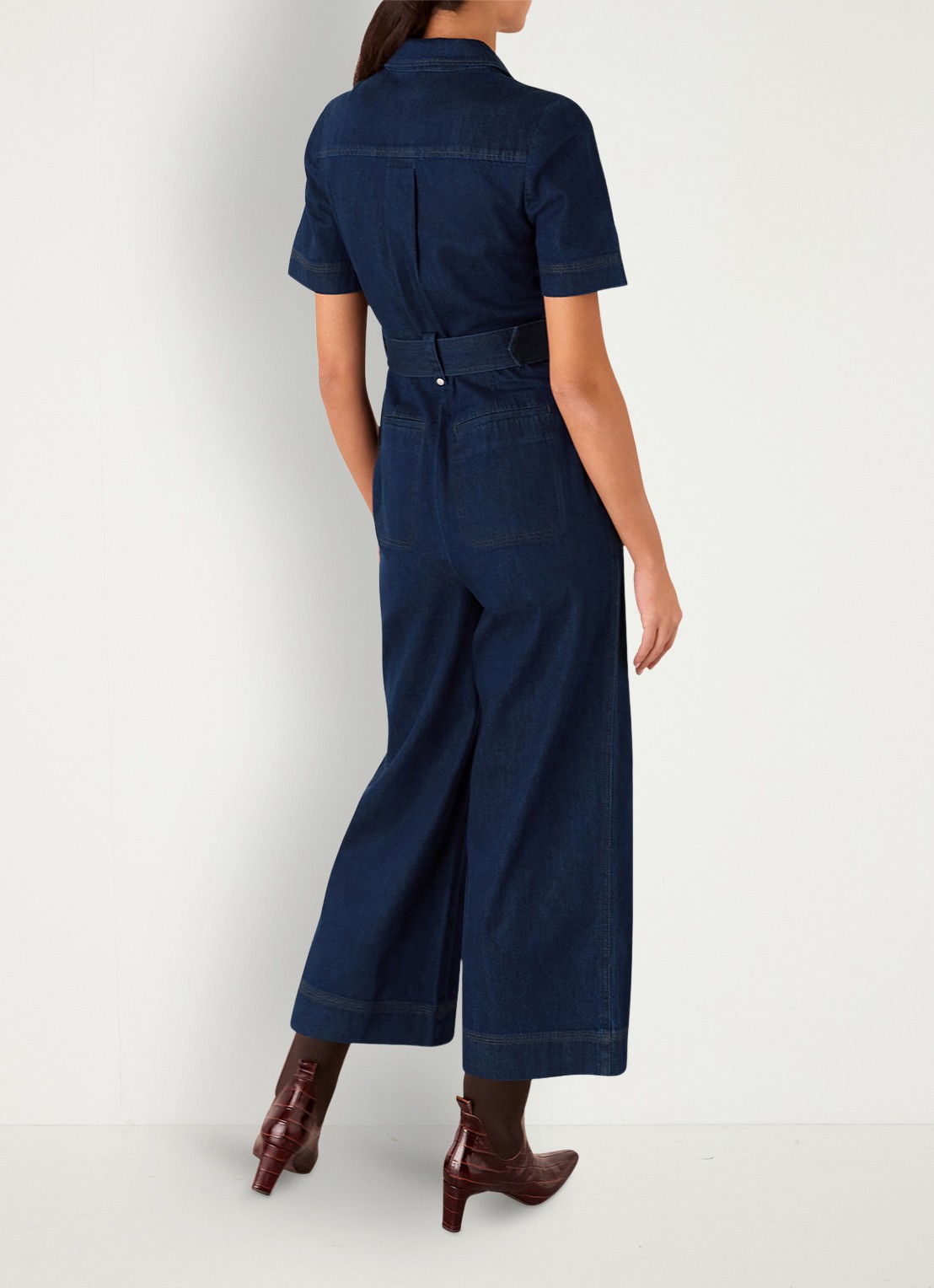 Whistles Wide fit cropped jumpsuit van denim - achterkant 2 indigo