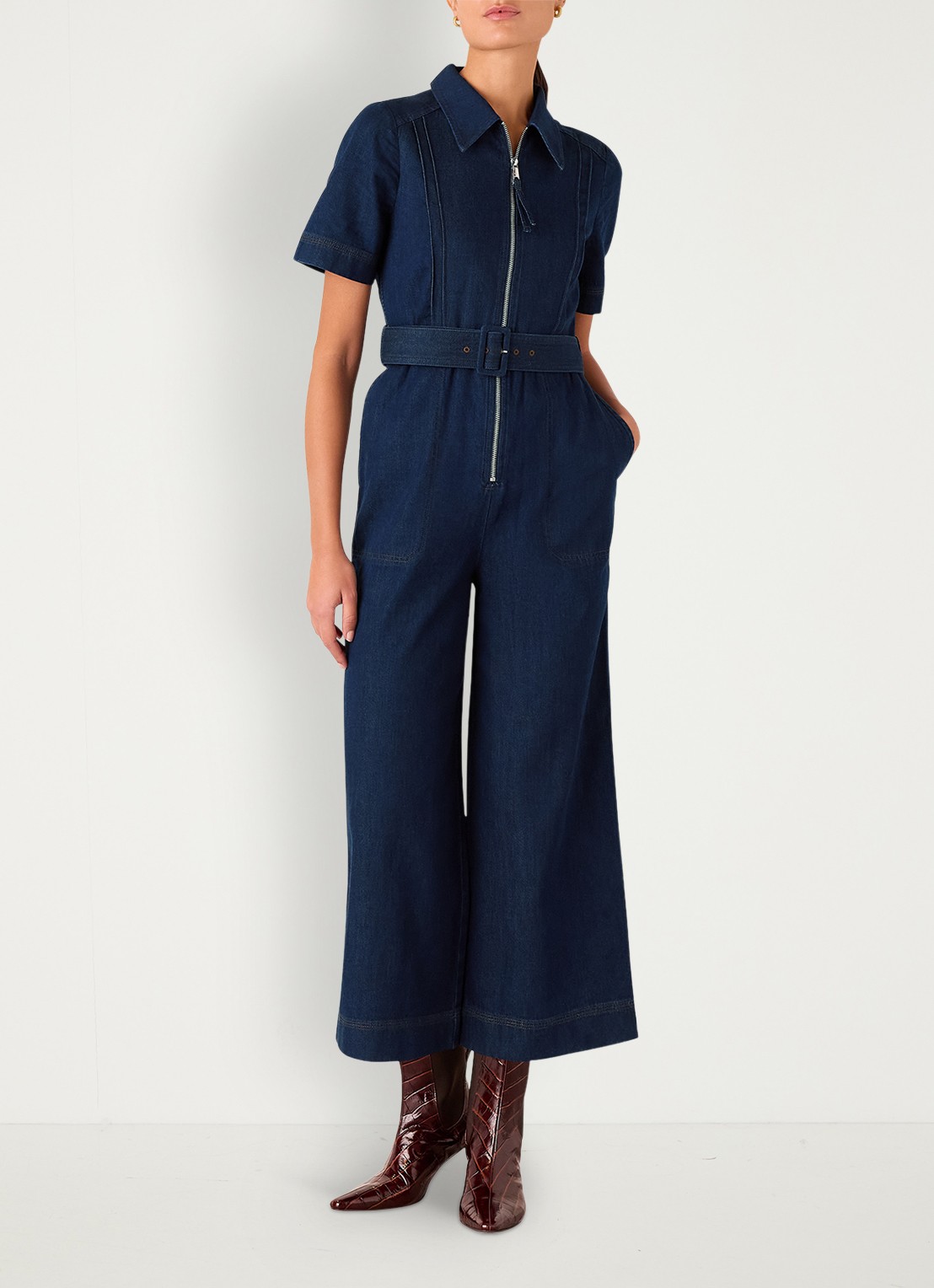 Whistles Wide fit cropped jumpsuit van denim - detail 3 indigo