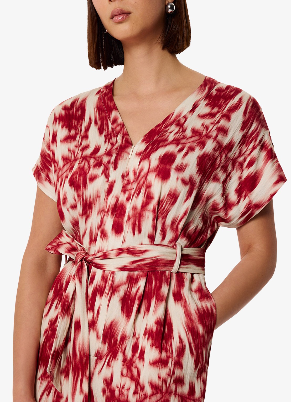 Whistles Wide fit jumpsuit met print en strikceintuur - detail rood