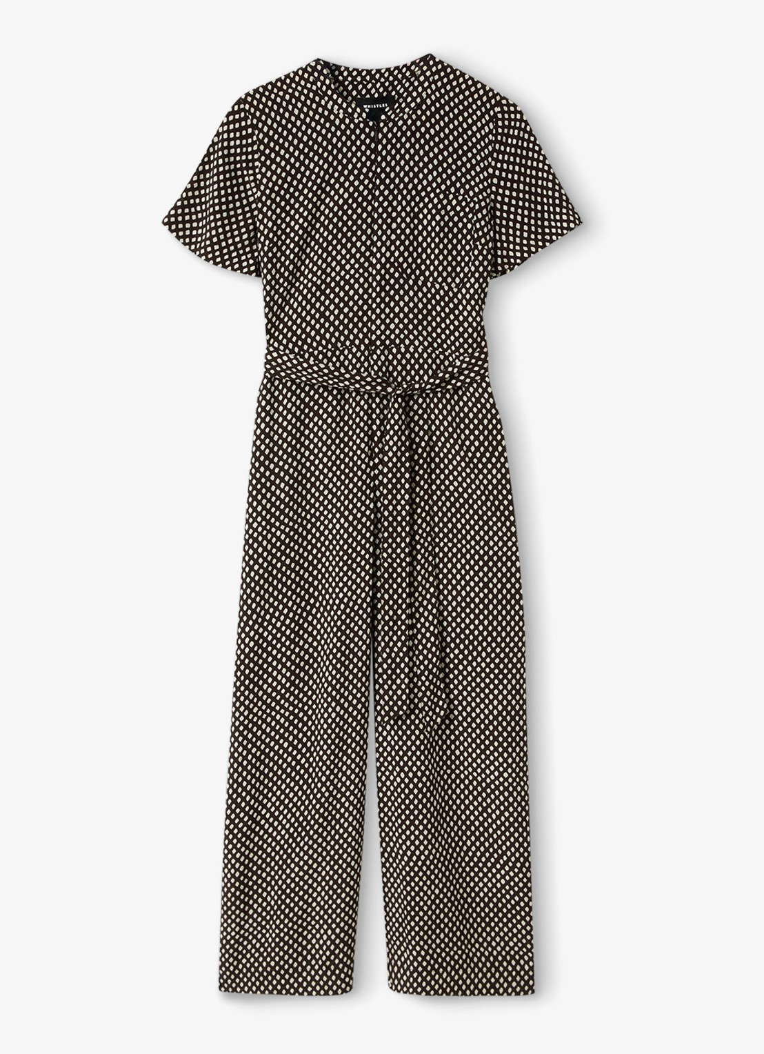 Whistles Wide fit jumpsuit met ruitdessin en ceintuur - voorkant 3 bruin