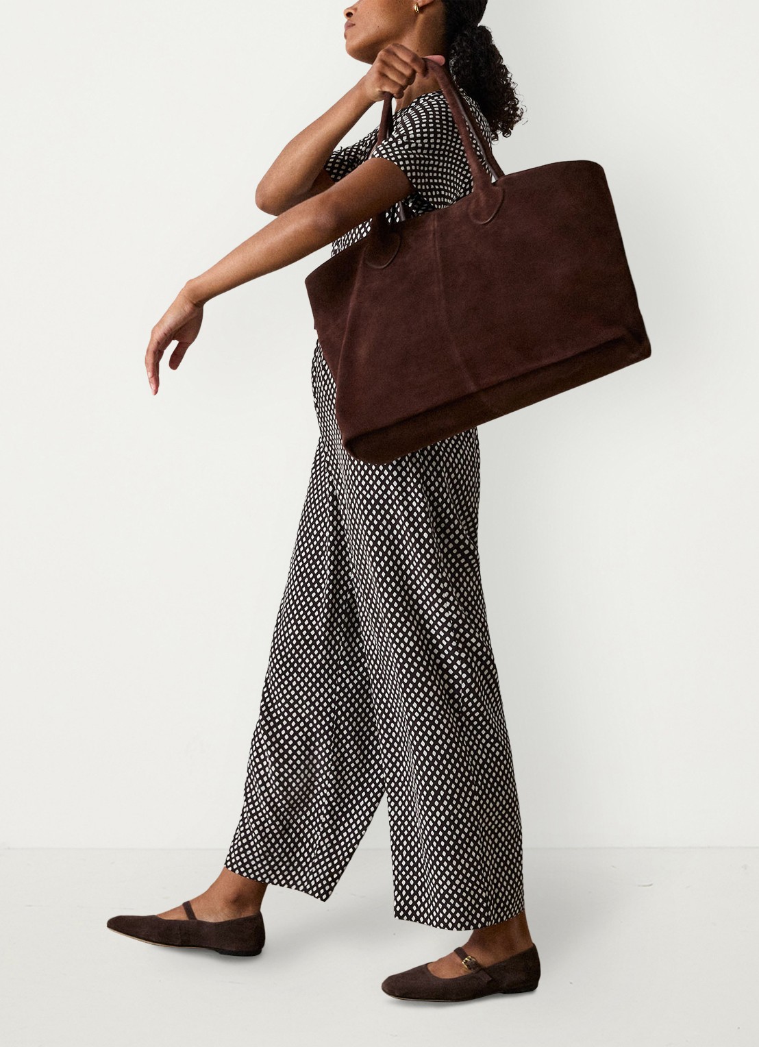 Whistles Wide fit jumpsuit met ruitdessin en ceintuur - voorkant 4 bruin