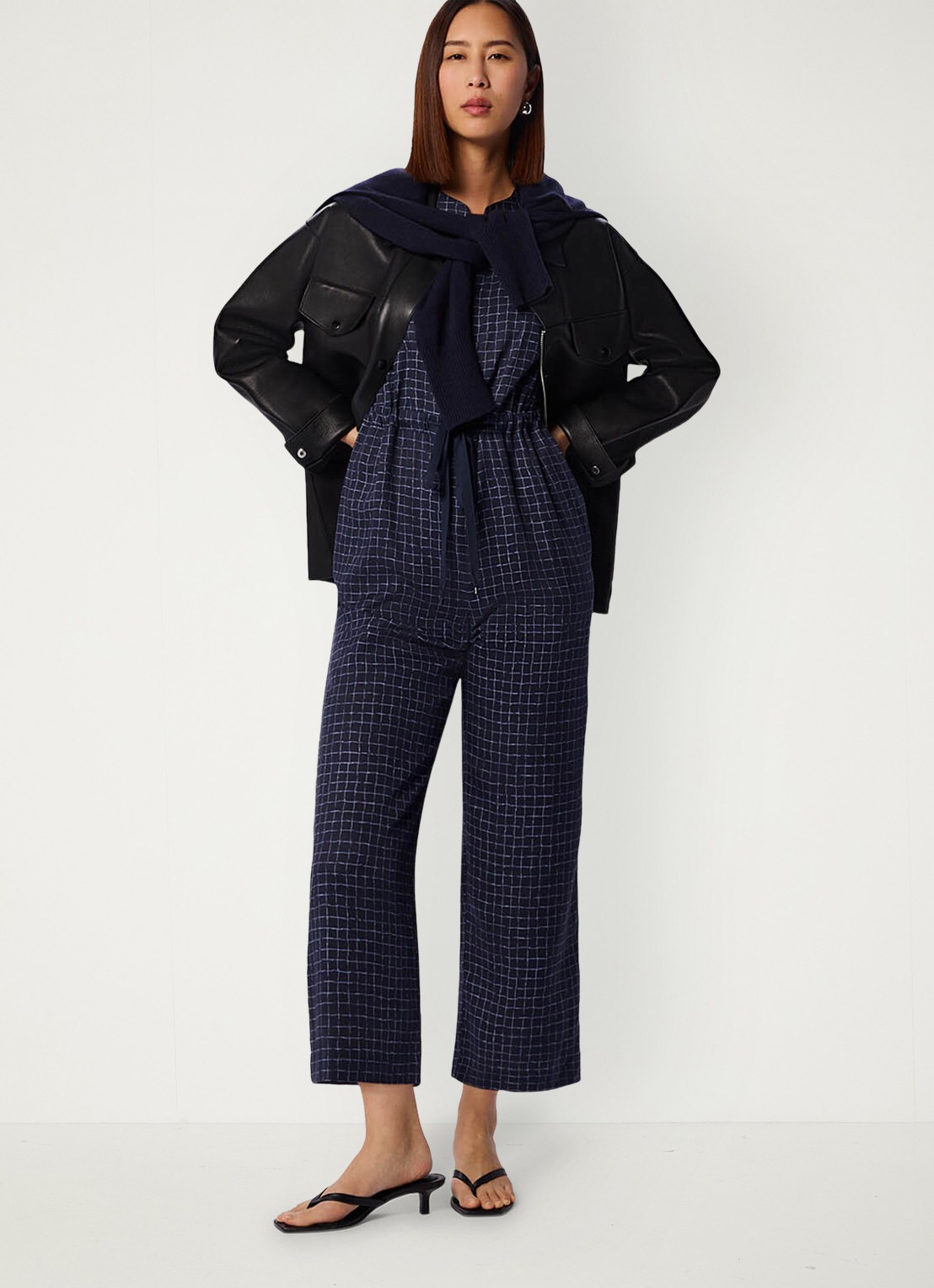 Whistles Wide fit jumpsuit van lyocell - detail 4 donkerblauw