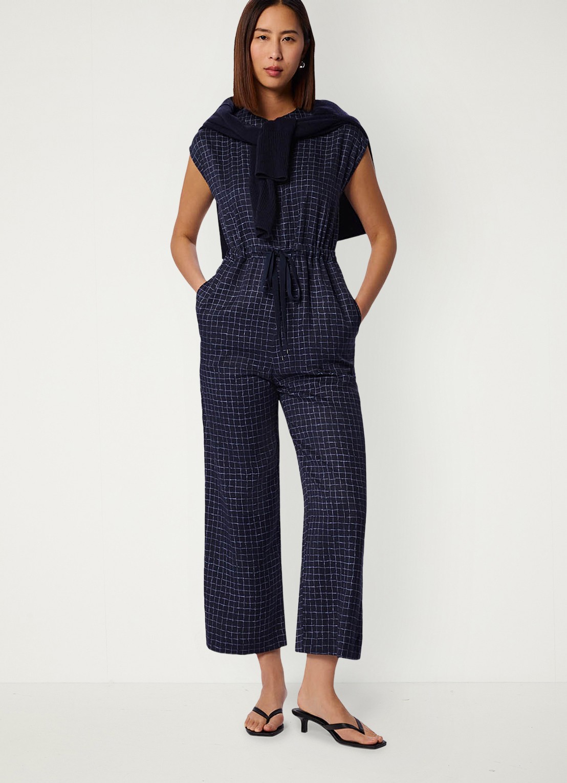 Whistles Wide fit jumpsuit van lyocell - voorkant 2 donkerblauw