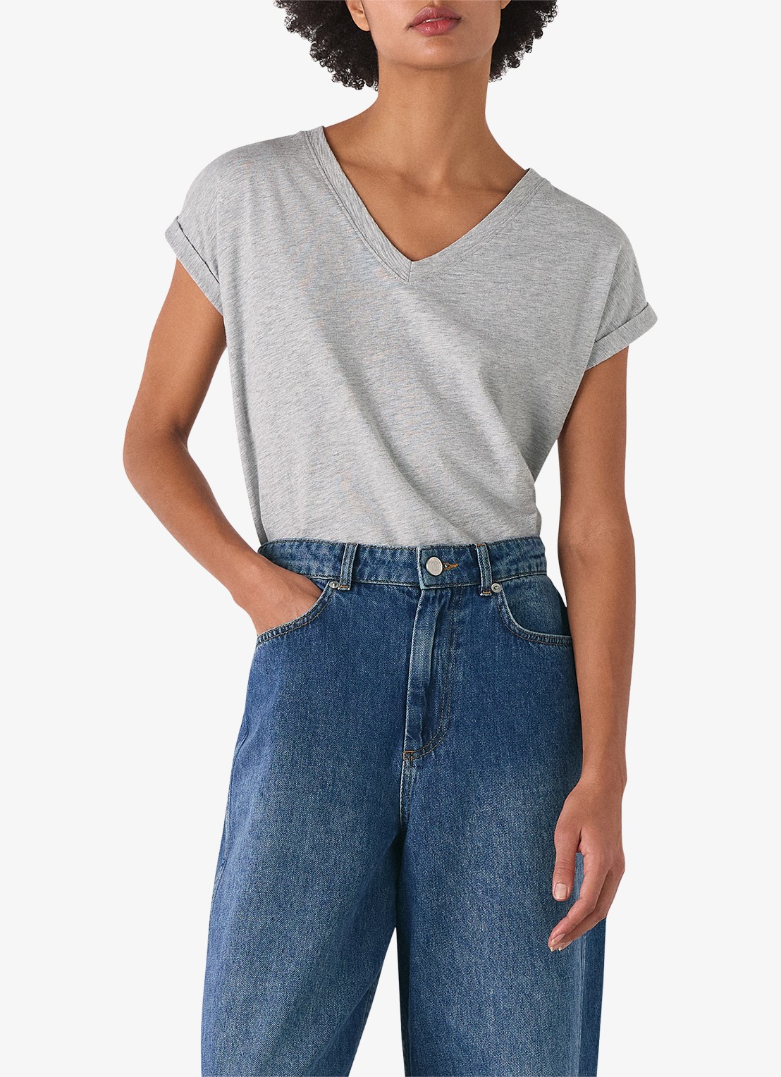 Whistles Willa T-shirt met gemêleerd dessin - detail 3 grijsmele