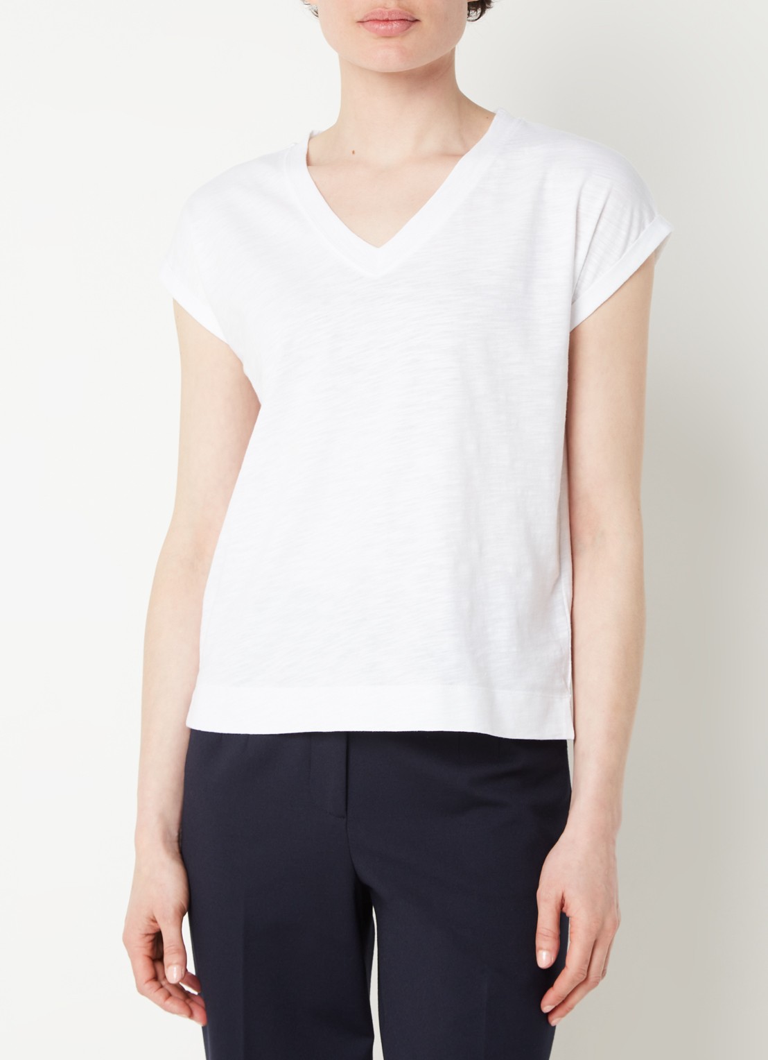 Whistles Willa T-shirt van  katoen met V-hals - detail 4 wit