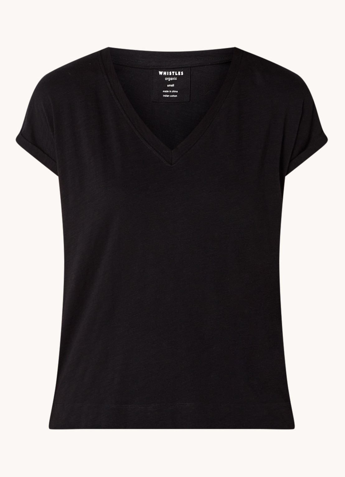 Whistles Willa T-shirt van  katoen met V-hals - voorkant 2 zwart