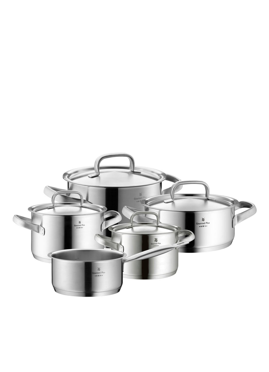 WMF Gourmetplus pannenset 5-delig - voorkant chroom