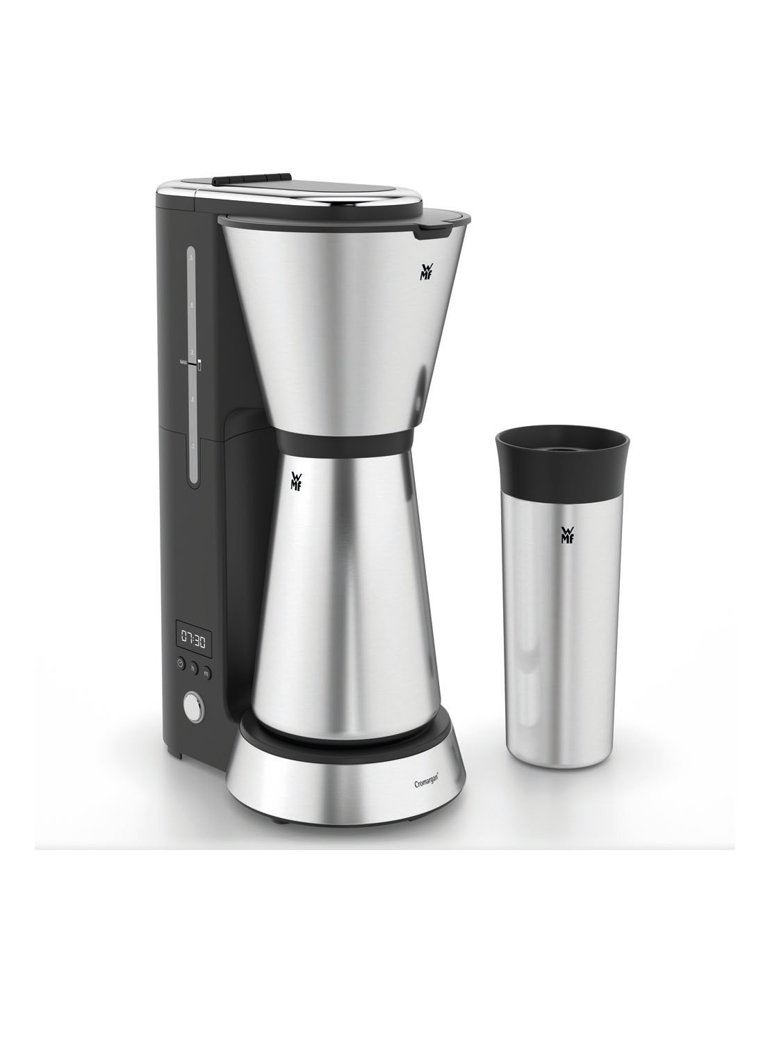 WMF KITCHENminis Aroma koffiezetapparaat met thermo beker 0412260011 - voorkant roestvrijstaal