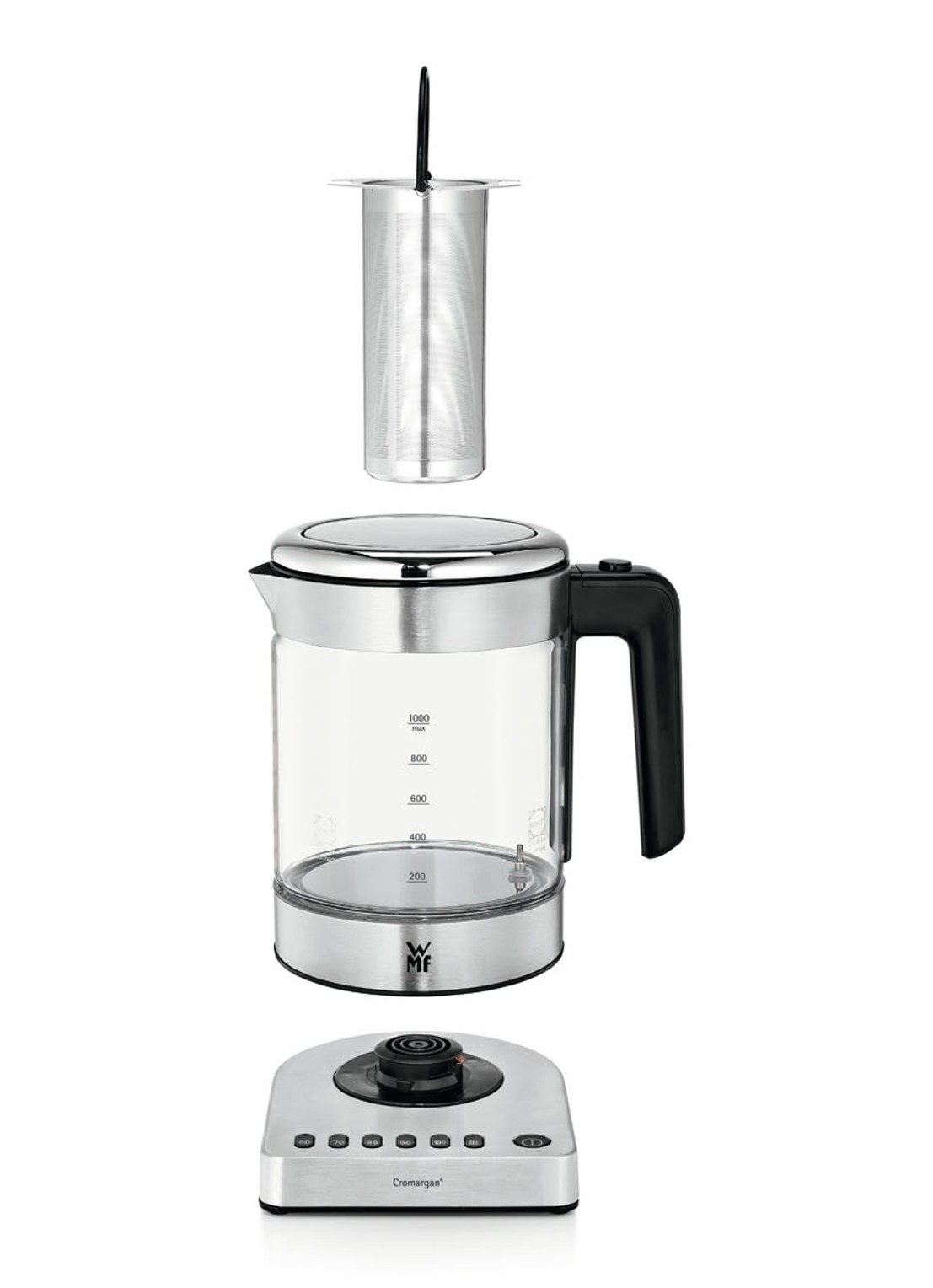 WMF KITCHENminis Vario 2-in-1 variabele waterkoker met theefilter 1 liter  - detail transparant