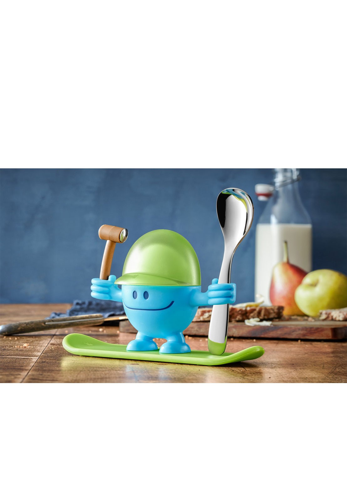 WMF McEgg eierdop met lepel 11 cm 2-delig  - voorkant blauw