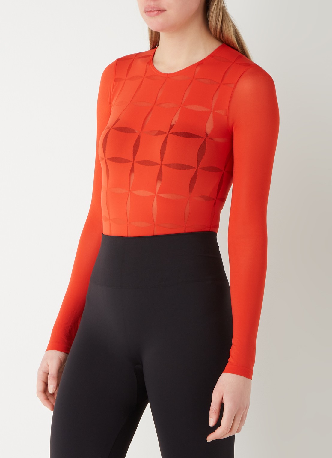 Wolford Anniversary stringbody met mesh - detail 3 steenrood