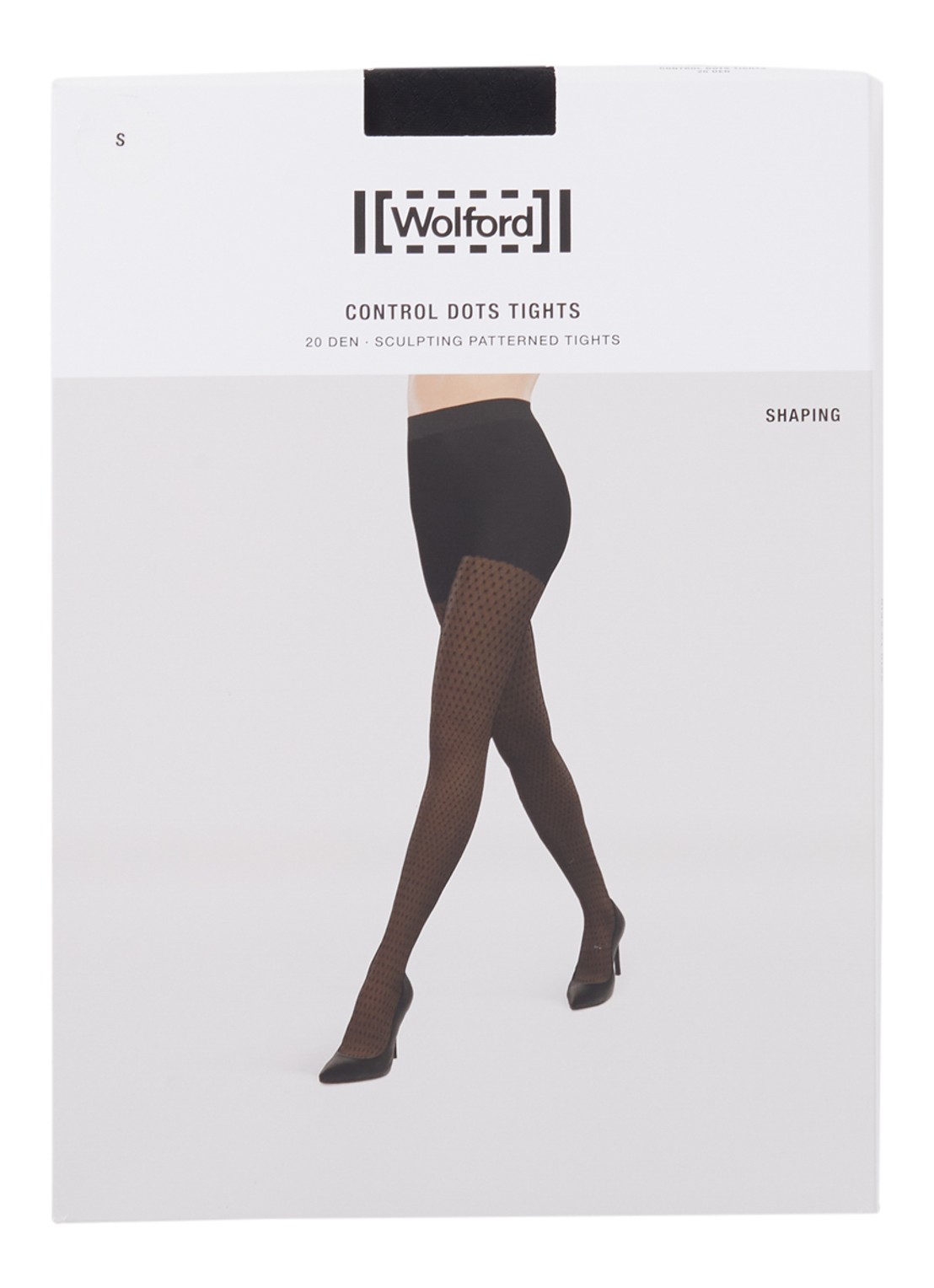 Wolford Control Dots panty in 20 denier met stippenprint - voorkant zwart