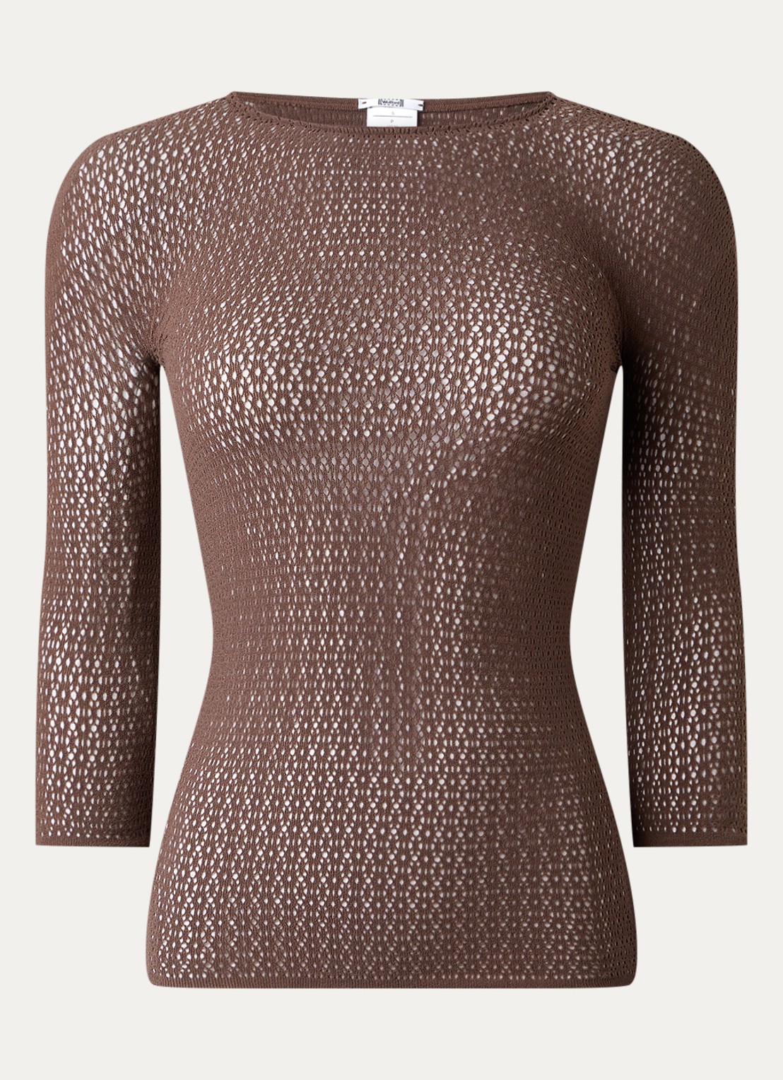 Wolford Daisy Net top met opengewerkt dessin - voorkant lichtbruin