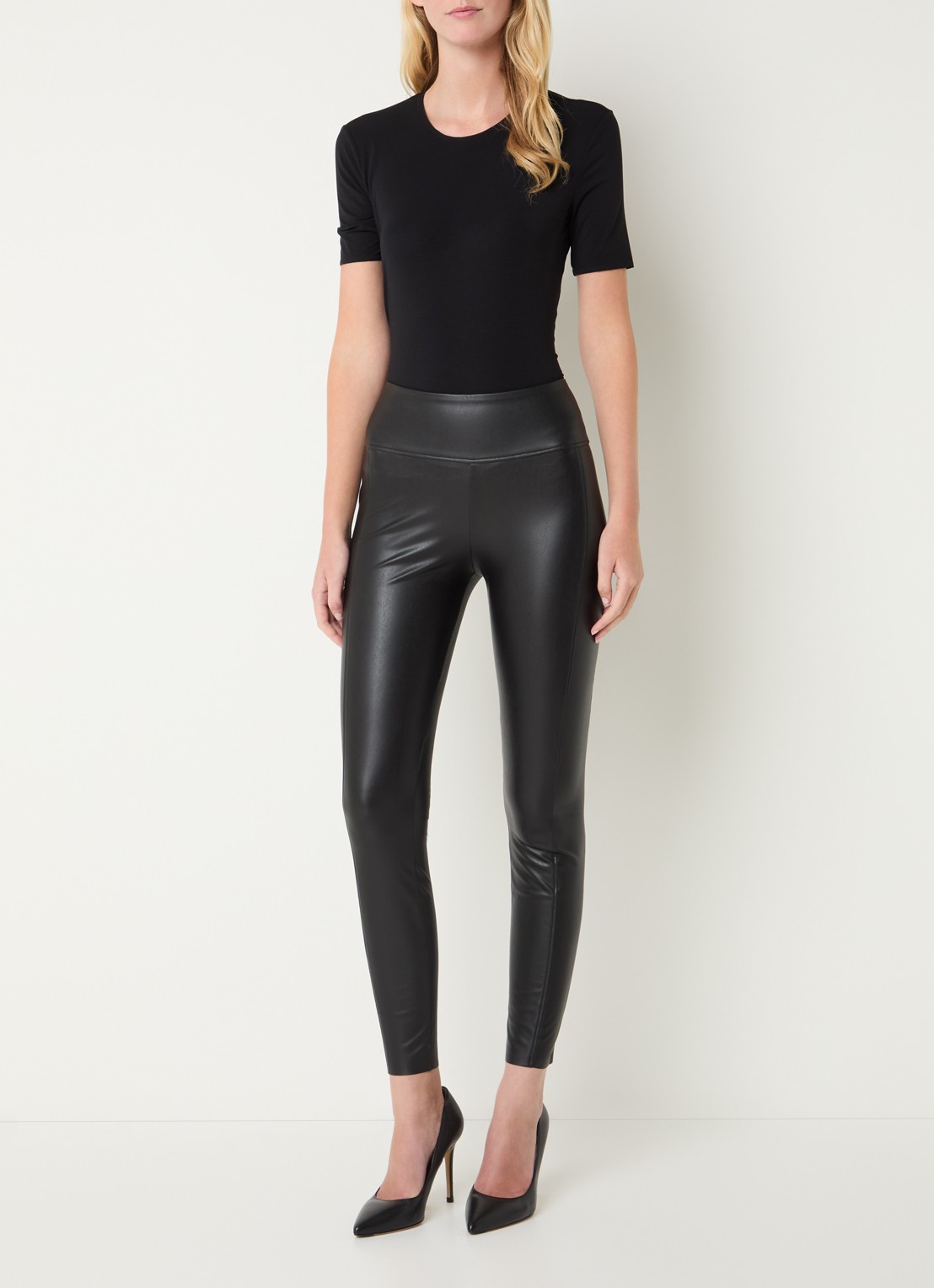 Wolford Edie Forming high waist skinny fit legging van imitatieleer - voorkant 2 zwart
