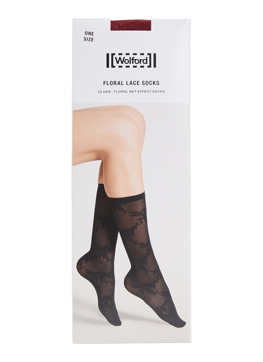 Wolford Floral Lace sokken van kant - voorkant bordeauxrood