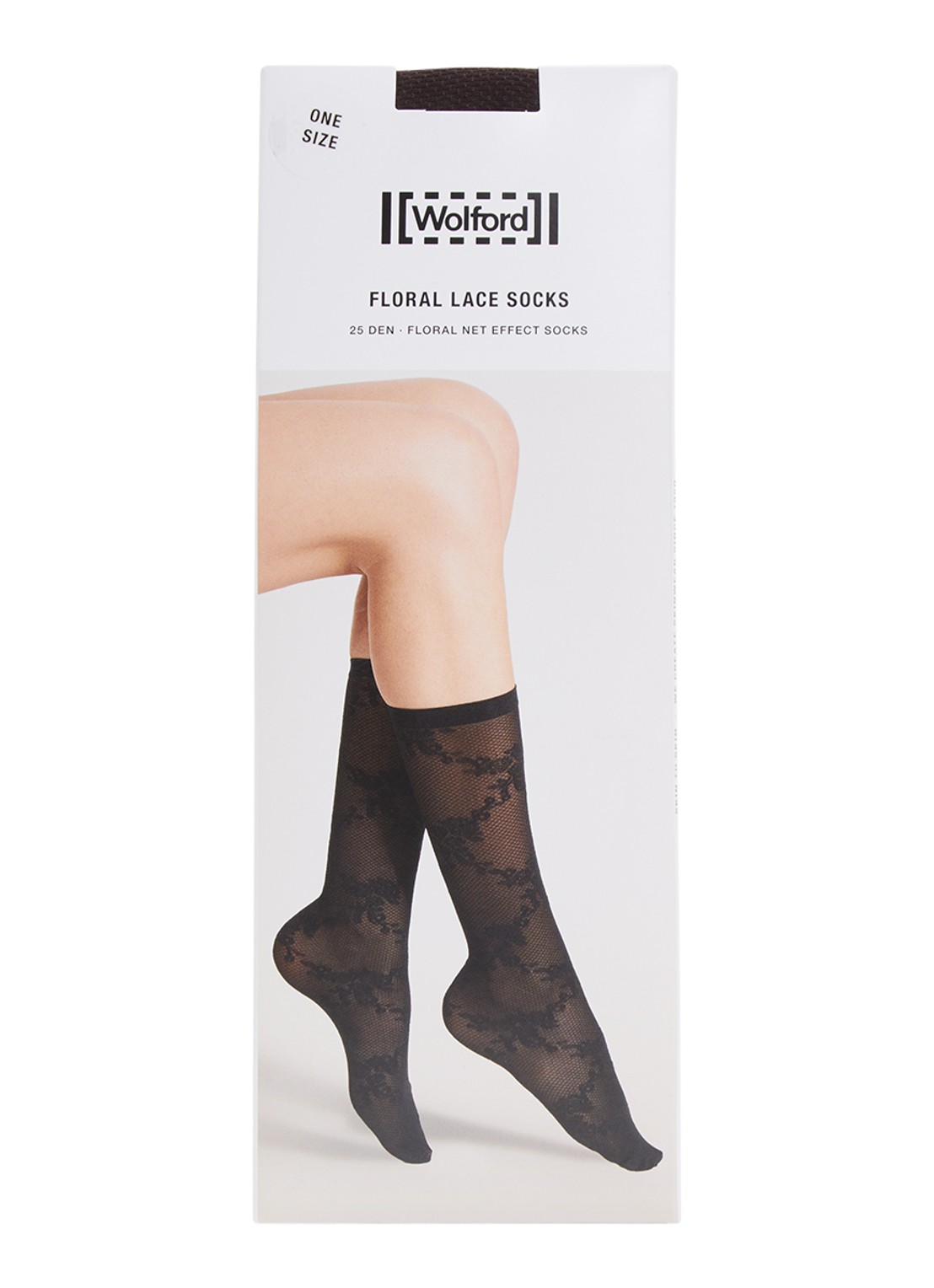 Wolford Floral Lace sokken van kant - voorkant donkerbruin