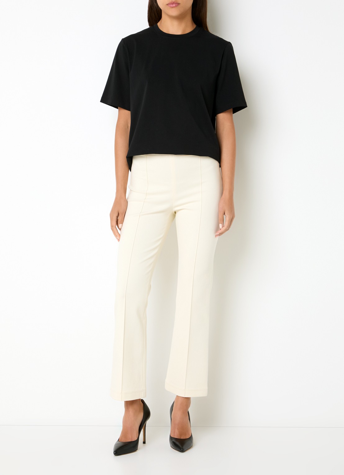 Wolford Grazia high waist flared fit cropped broek met siernaad - voorkant 4 ivoor