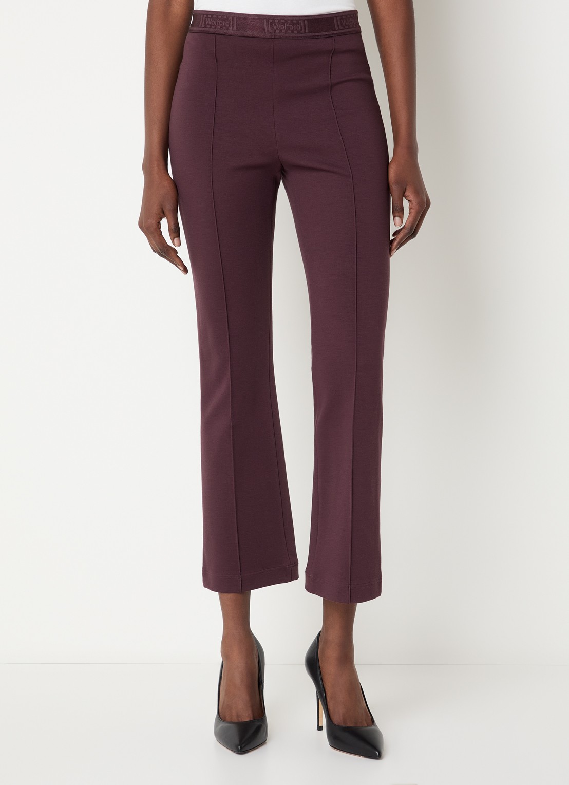 Wolford Grazia high waist flared fit cropped broek met siernaad - detail 3 aubergine