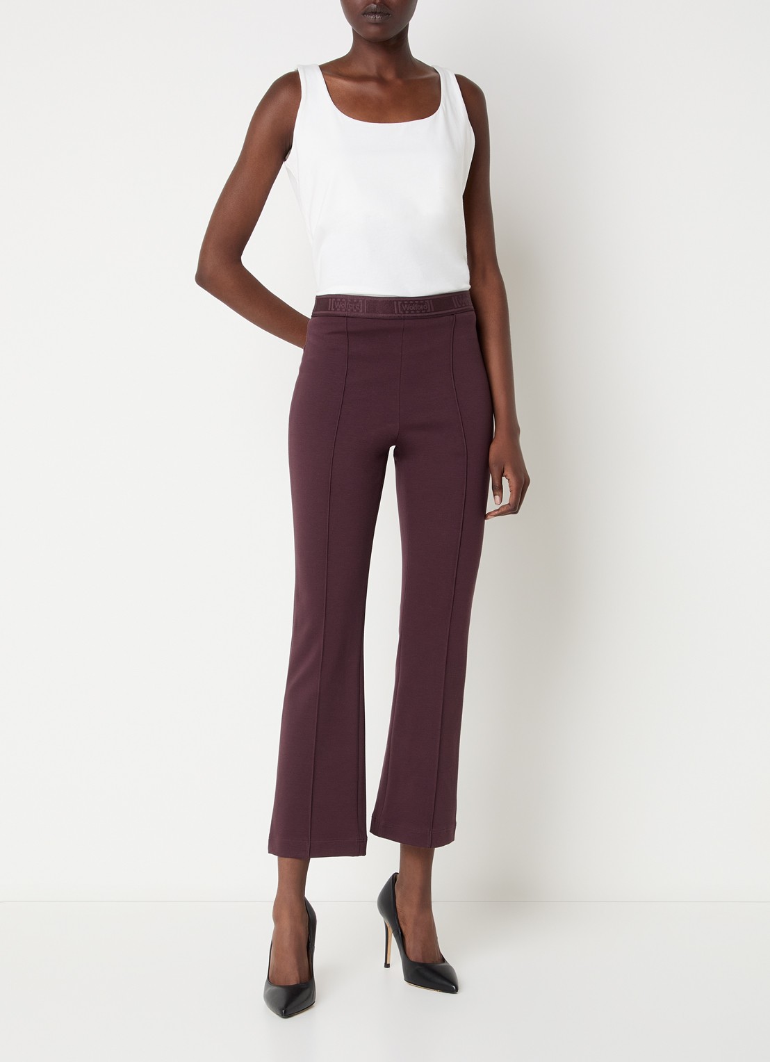 Wolford Grazia high waist flared fit cropped broek met siernaad - voorkant 2 aubergine