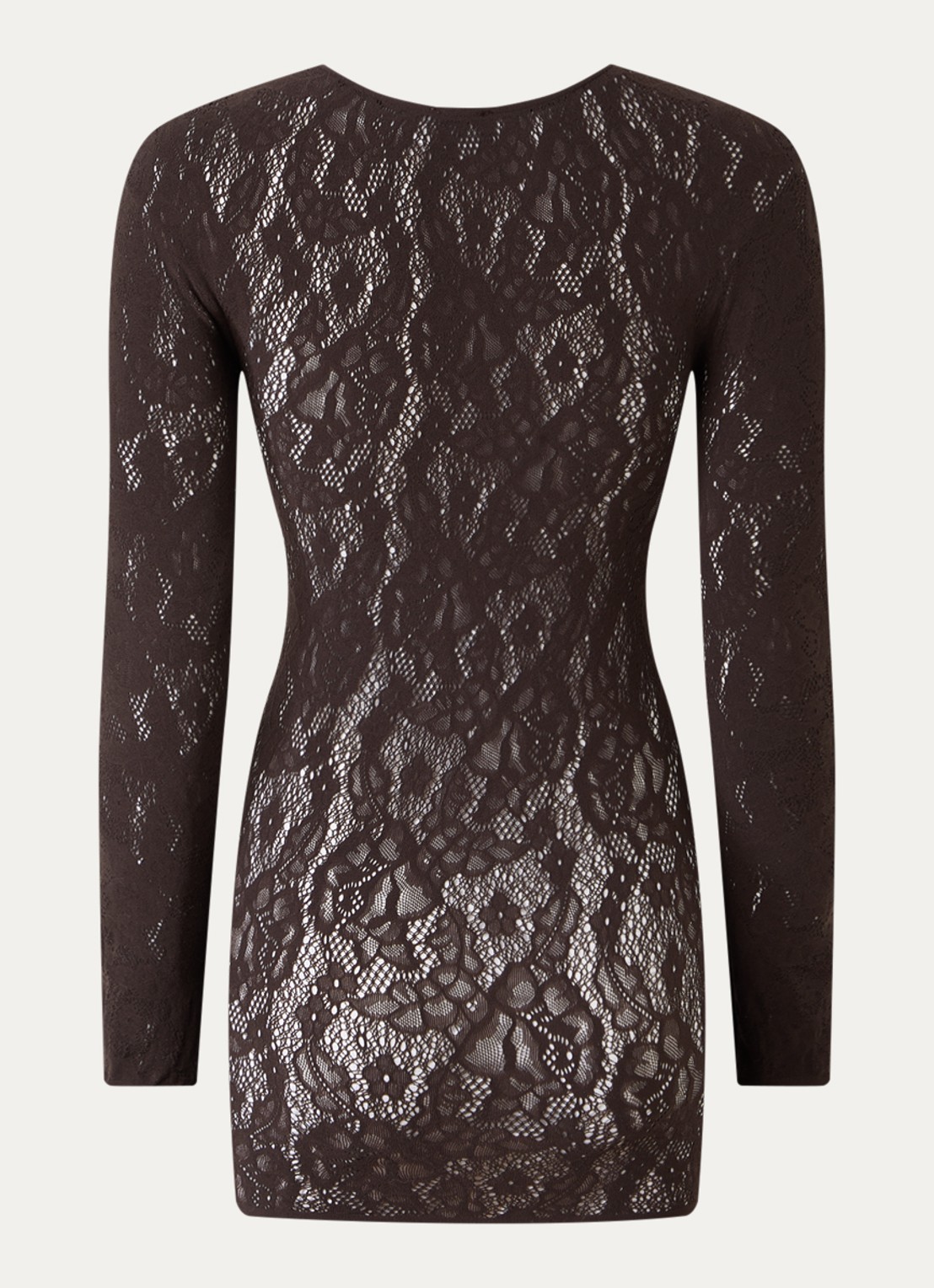 Wolford Infinite Rose mini jurk met opengewerkt dessin - achterkant donkerbruin