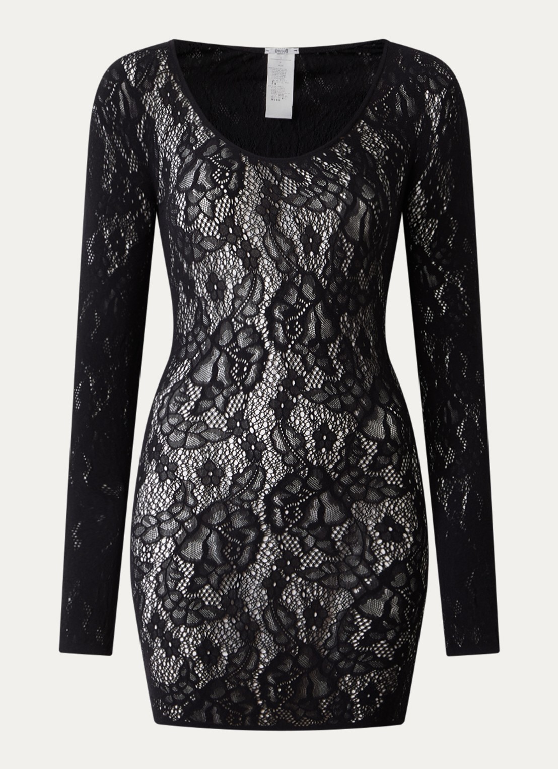Wolford Infinite Rose mini jurk met opengewerkt dessin - voorkant zwart